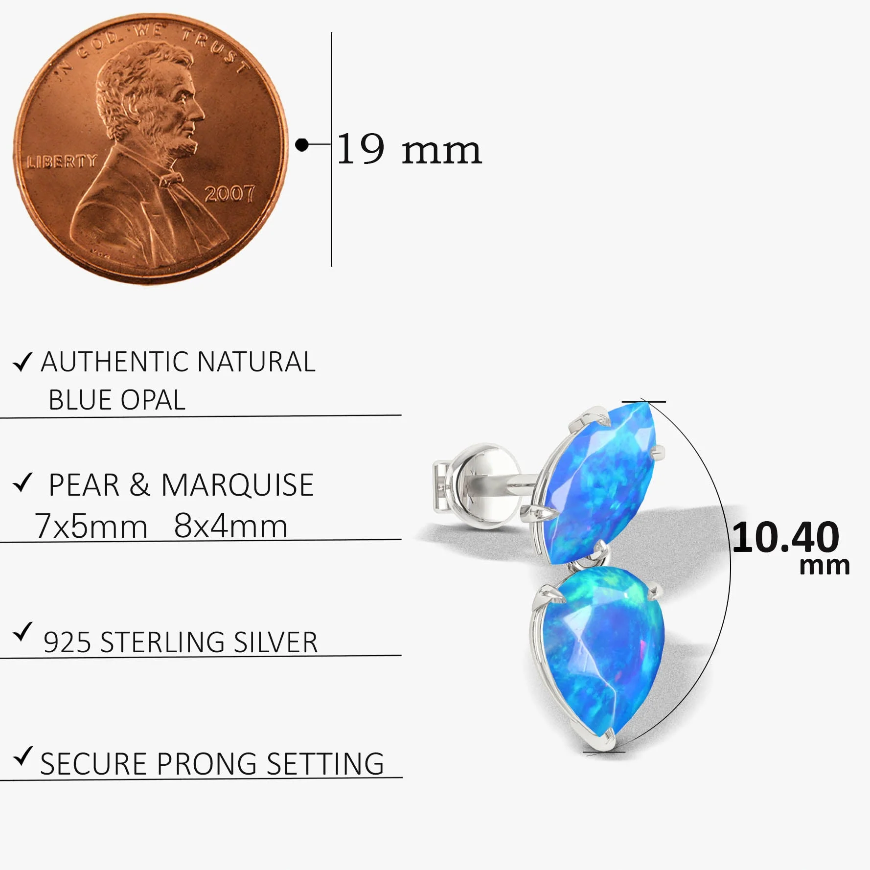 Blue Opal Stud Earring - Image 3