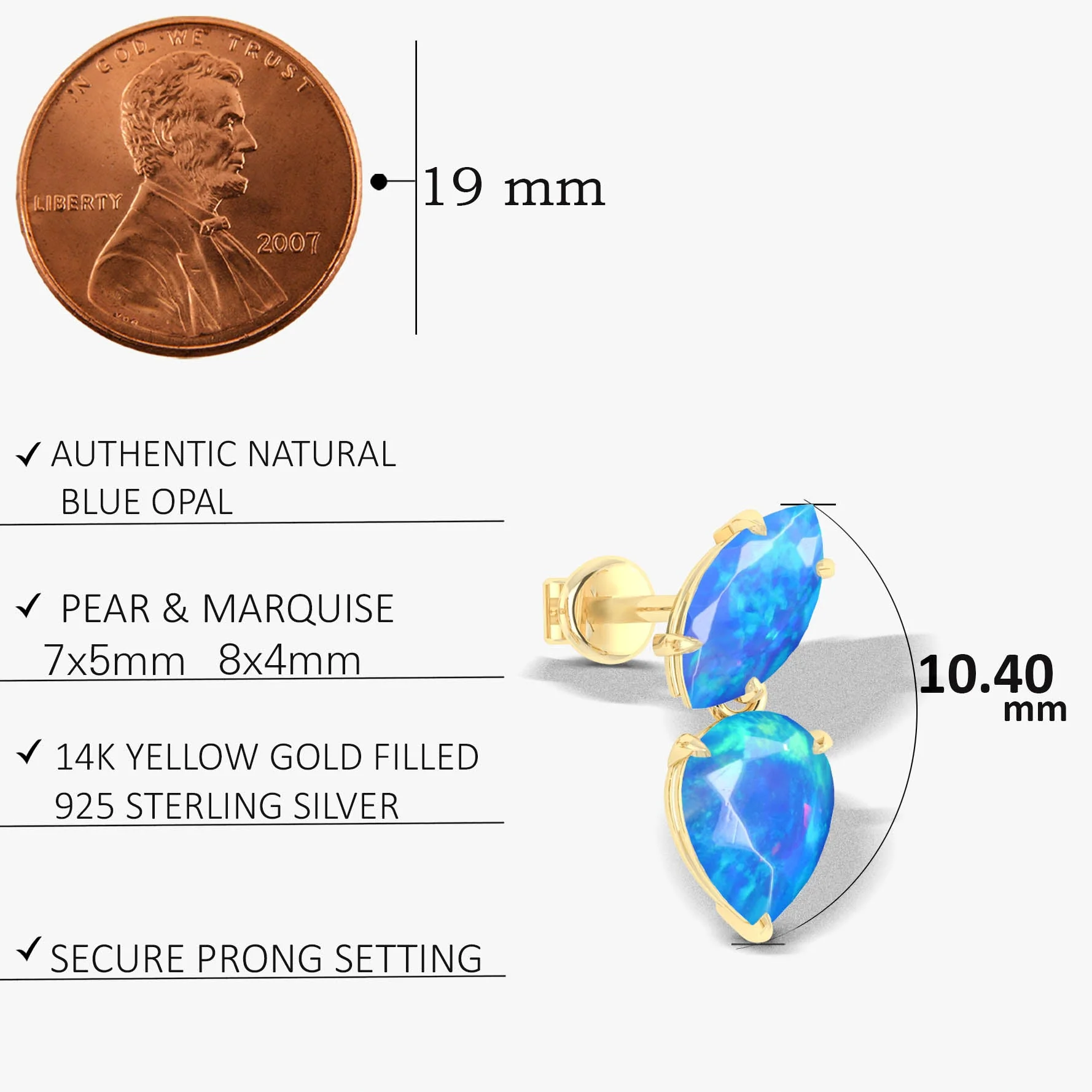 Blue Opal Stud Earring - Image 7