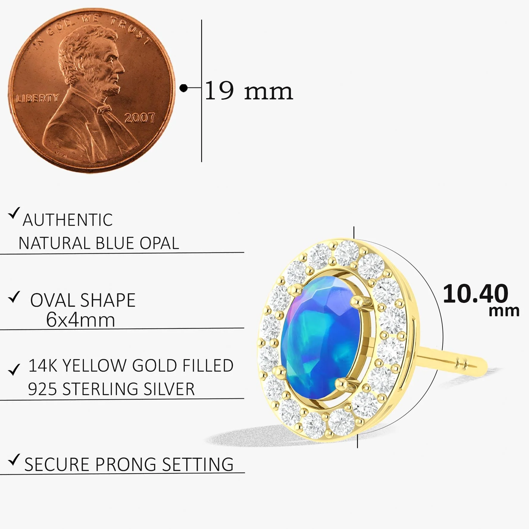 Blue Opal Gemstone Oval Style Stud Earring - Image 3