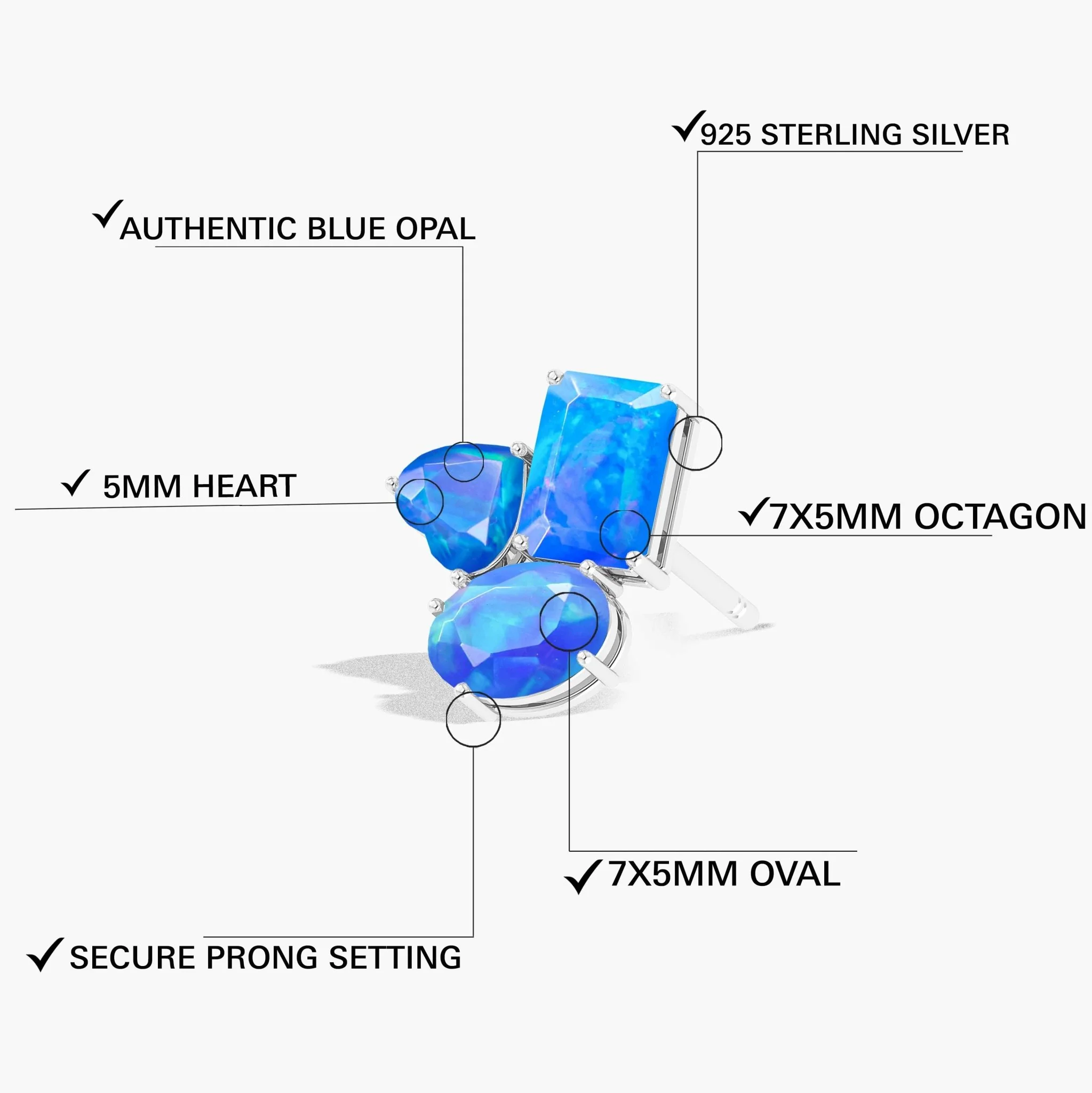 Blue Opal Multi Shape Stone Stud Earring - Image 3