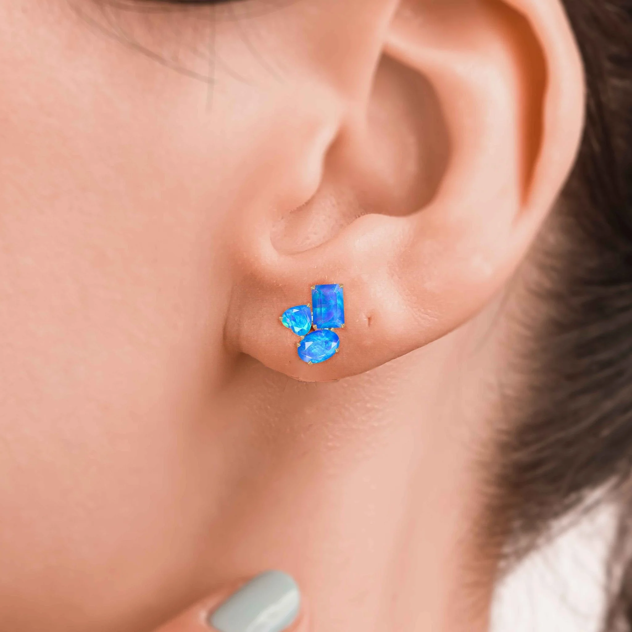 Blue Opal Multi Shape Stone Stud Earring - Image 4