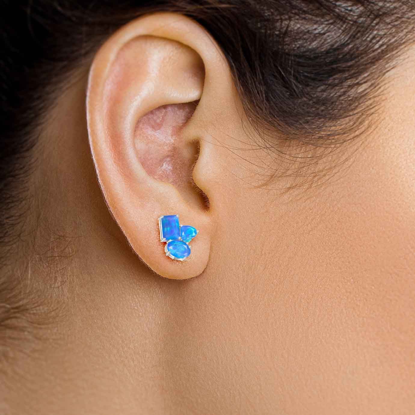 Blue Opal Multi Shape Stone Stud Earring - Image 5