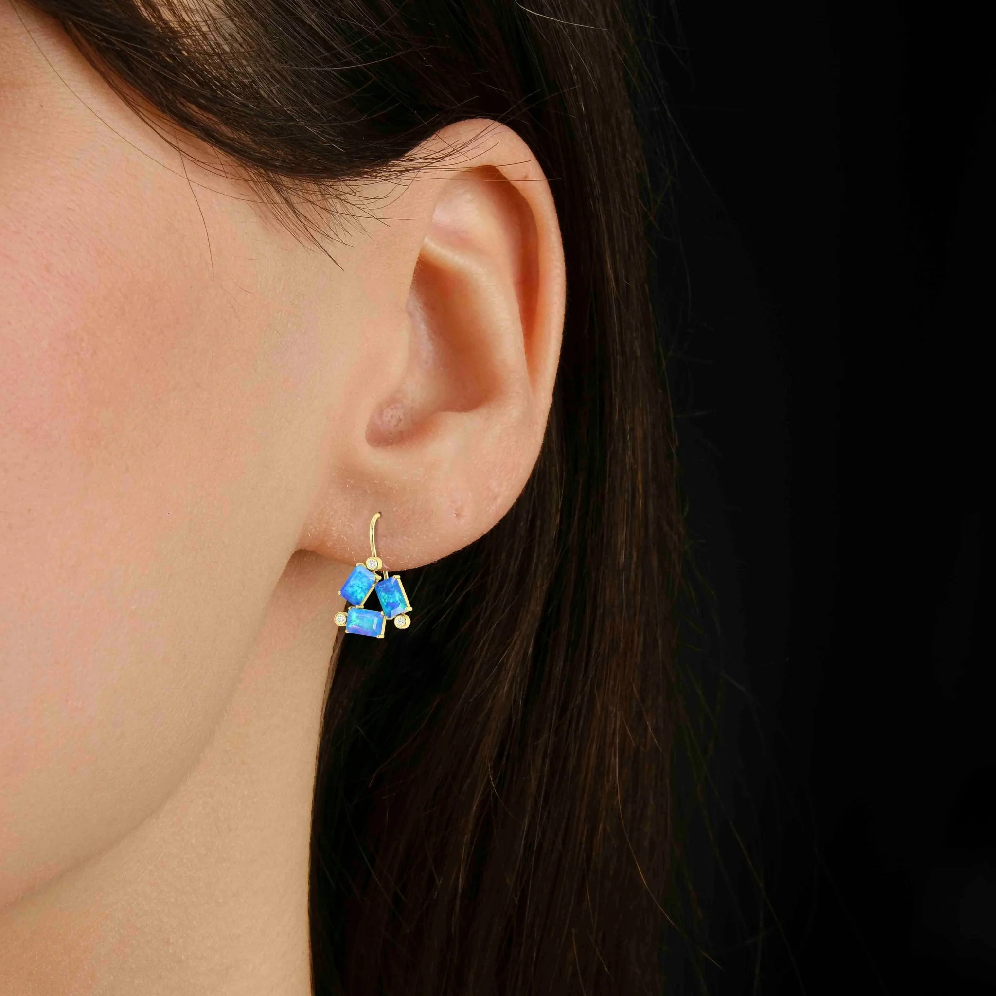 Blue Opal Octogon Stone Dangle Earrings - Image 3