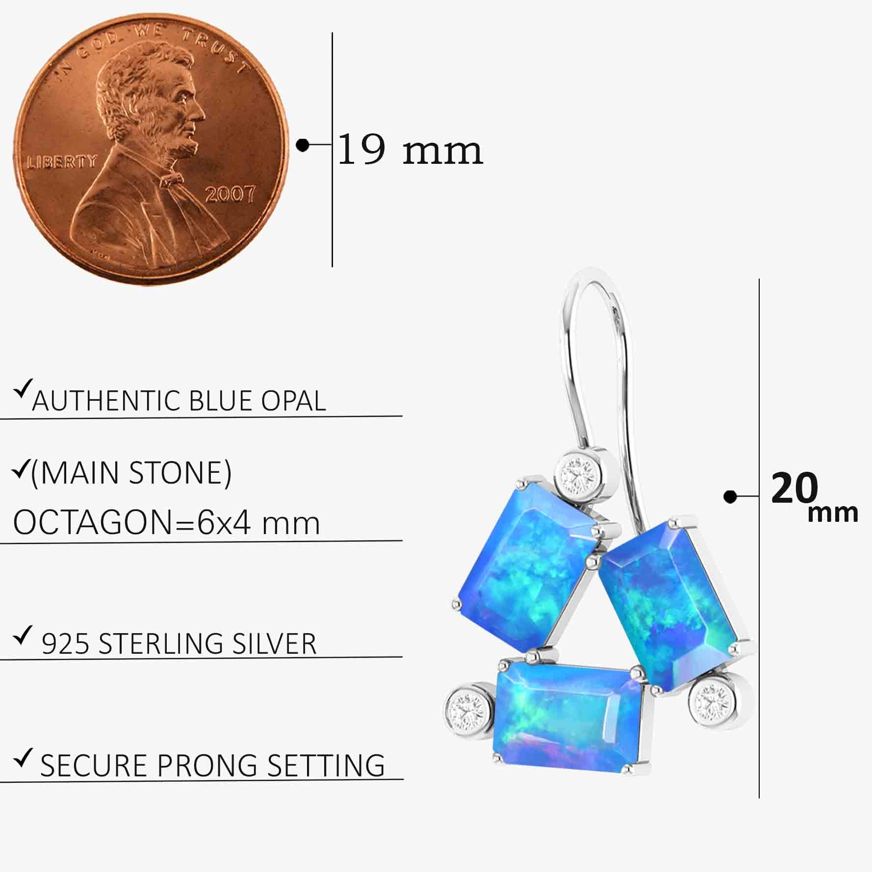 Blue Opal Octogon Stone Dangle Earrings - Image 5