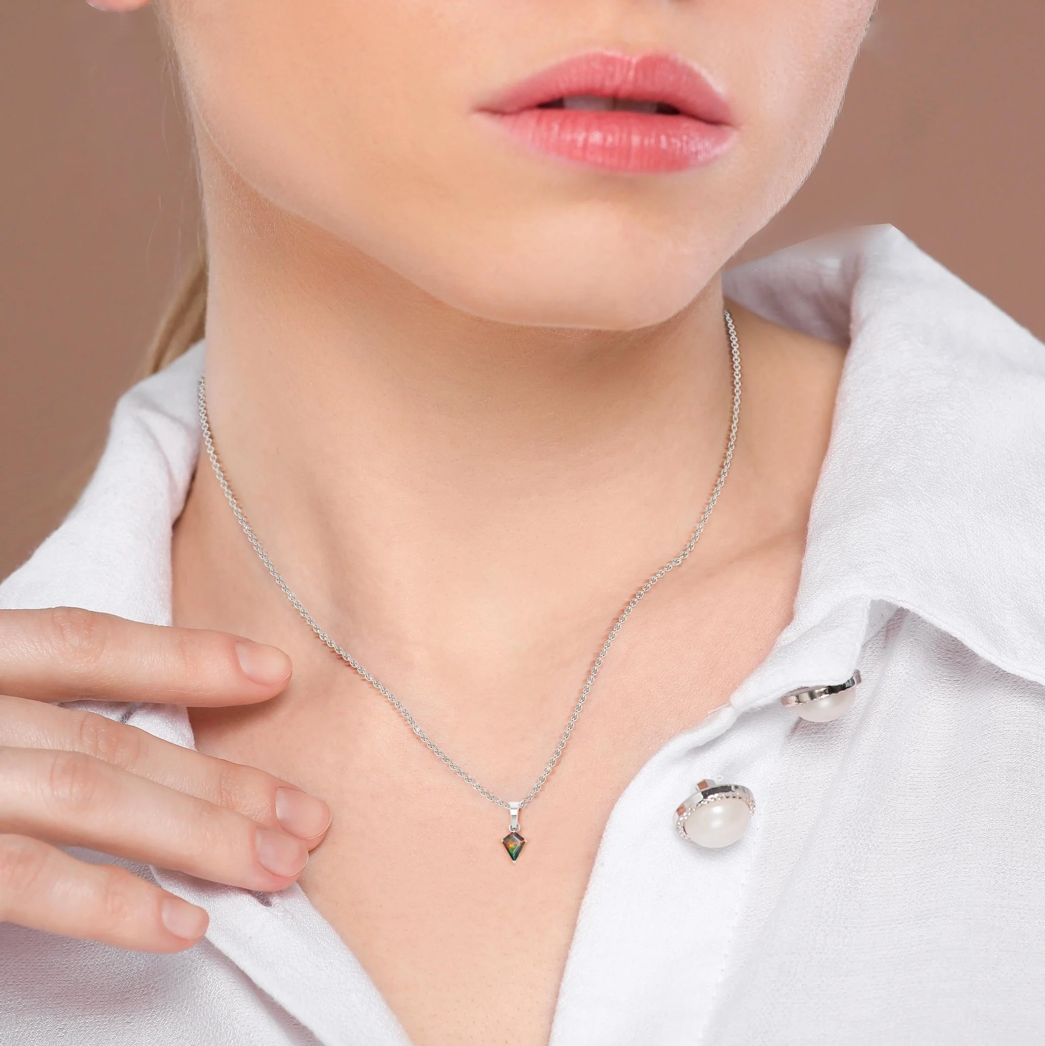 Black Opal Kite Gemstone Pendant Necklace - Image 4