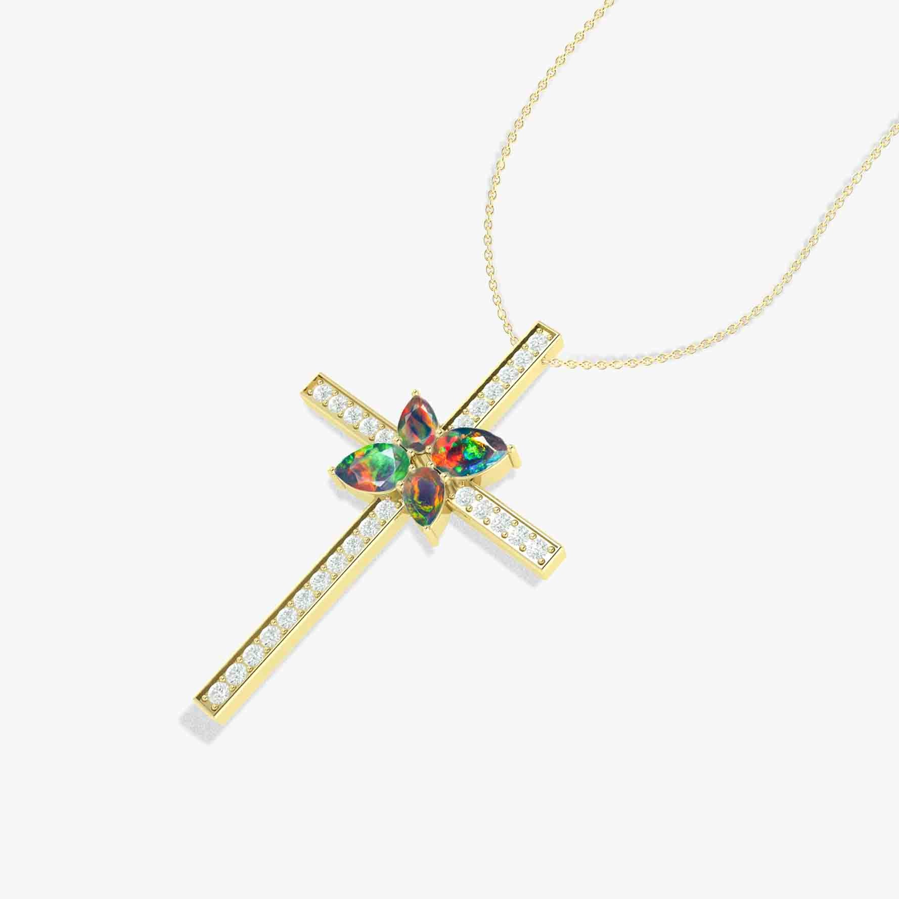 Cross Style Chain Pendant Necklace Natural Black Opal - Image 4