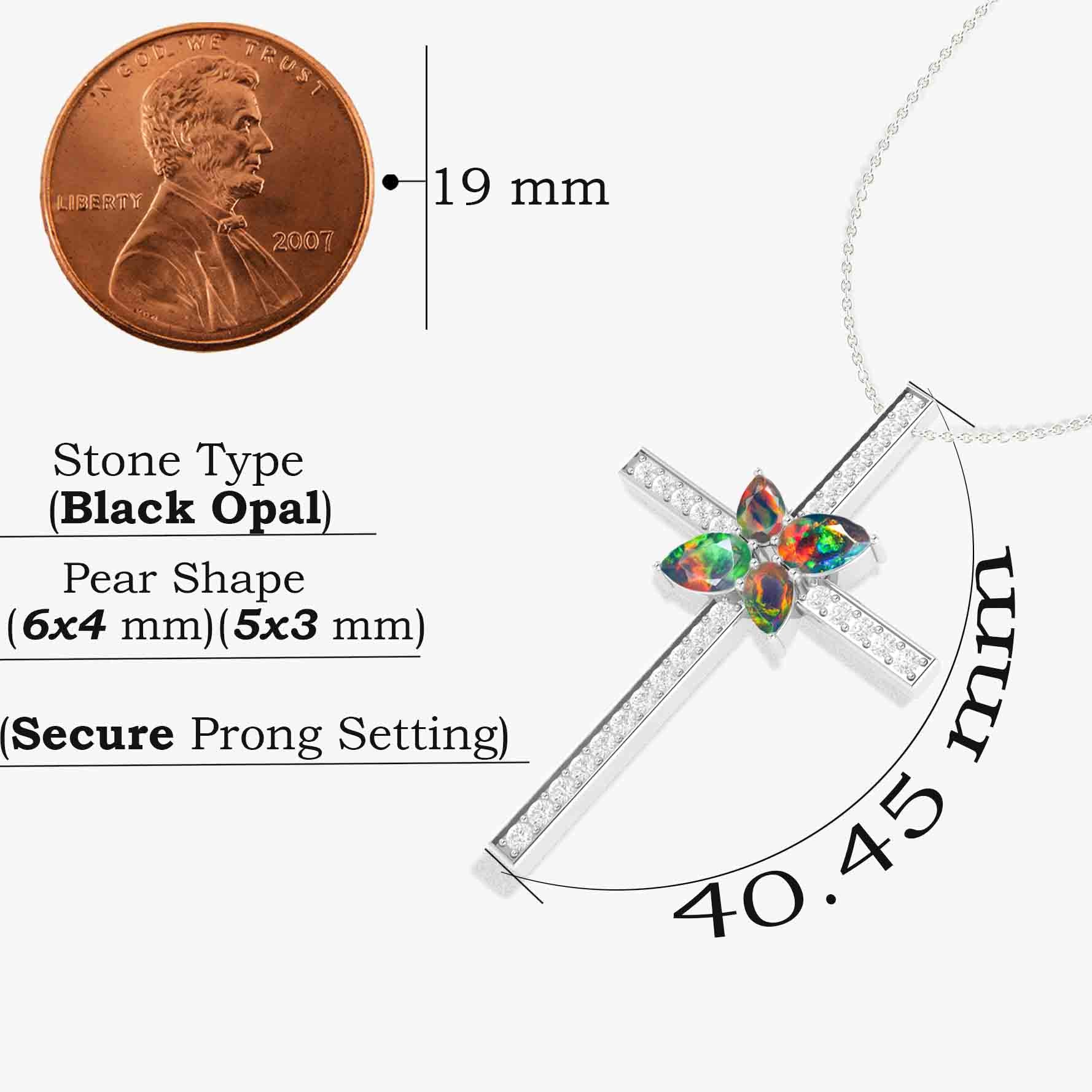 Cross Style Chain Pendant Necklace Natural Black Opal - Image 5