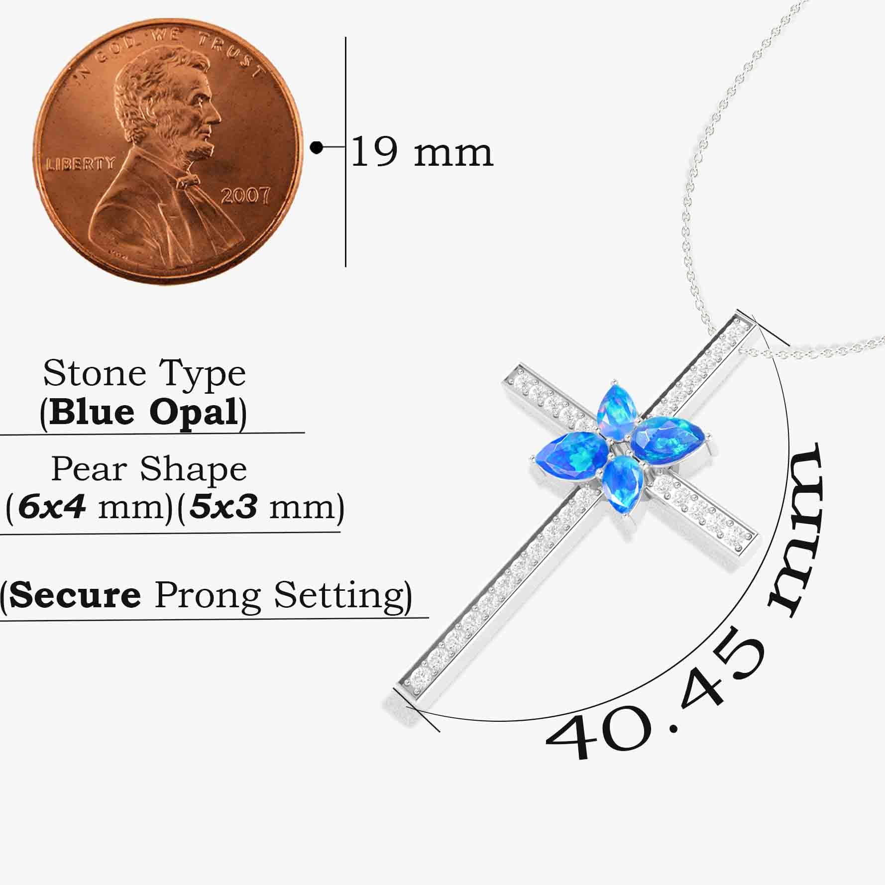 Cross Style Chain Pendant Necklace Natural Blue Opal - Image 5