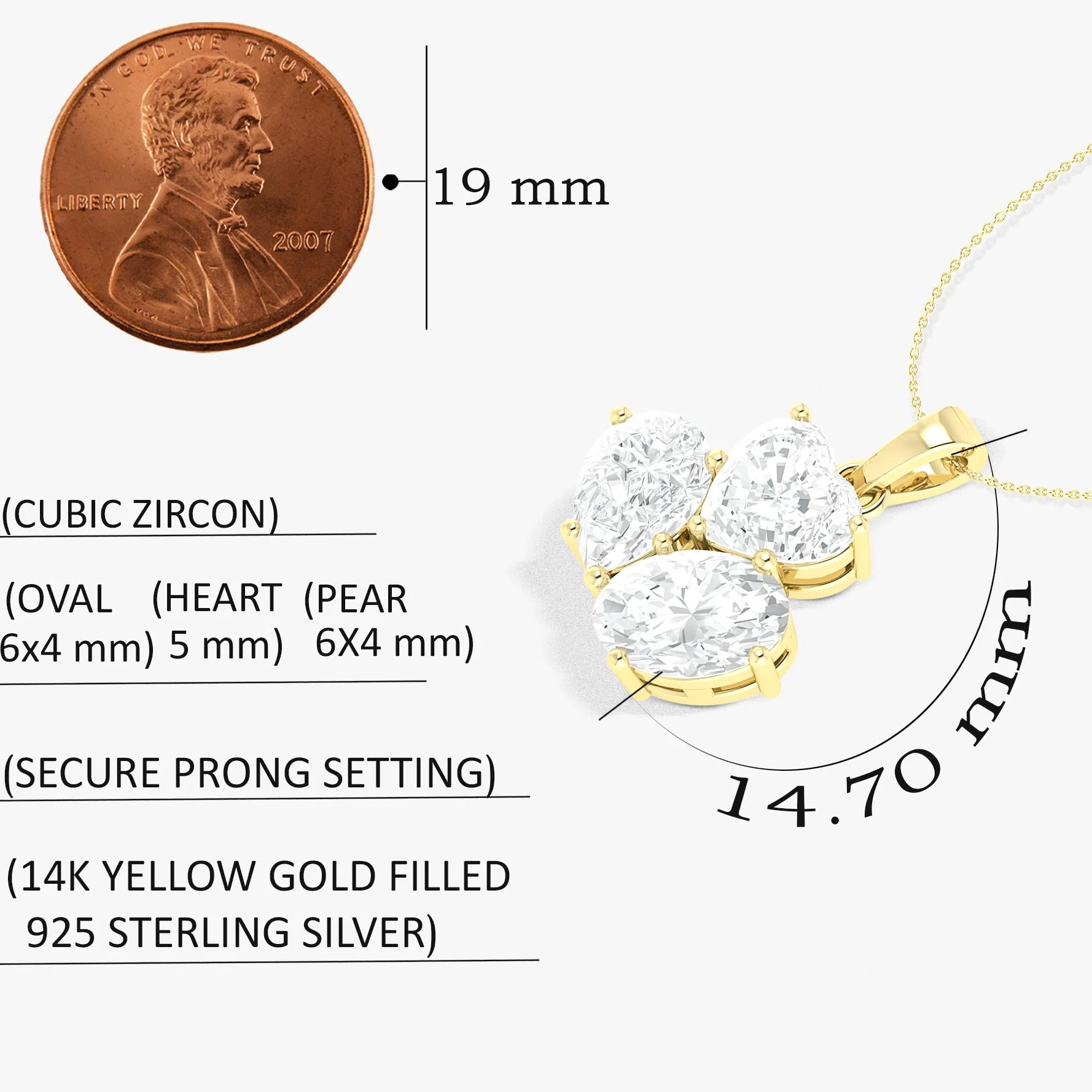 Cubic Zirconia 3 Stone Heart Pendant Necklace in 925 Sterling Silver 1.65ct - Image 4