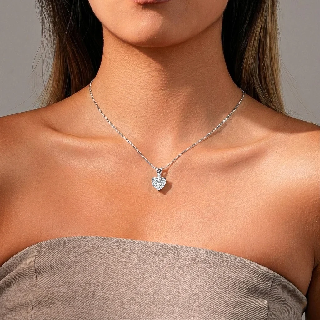 Cubic Zirconia Heart Pendant Necklace in 925 Sterling Silver 1.5ct - Image 5