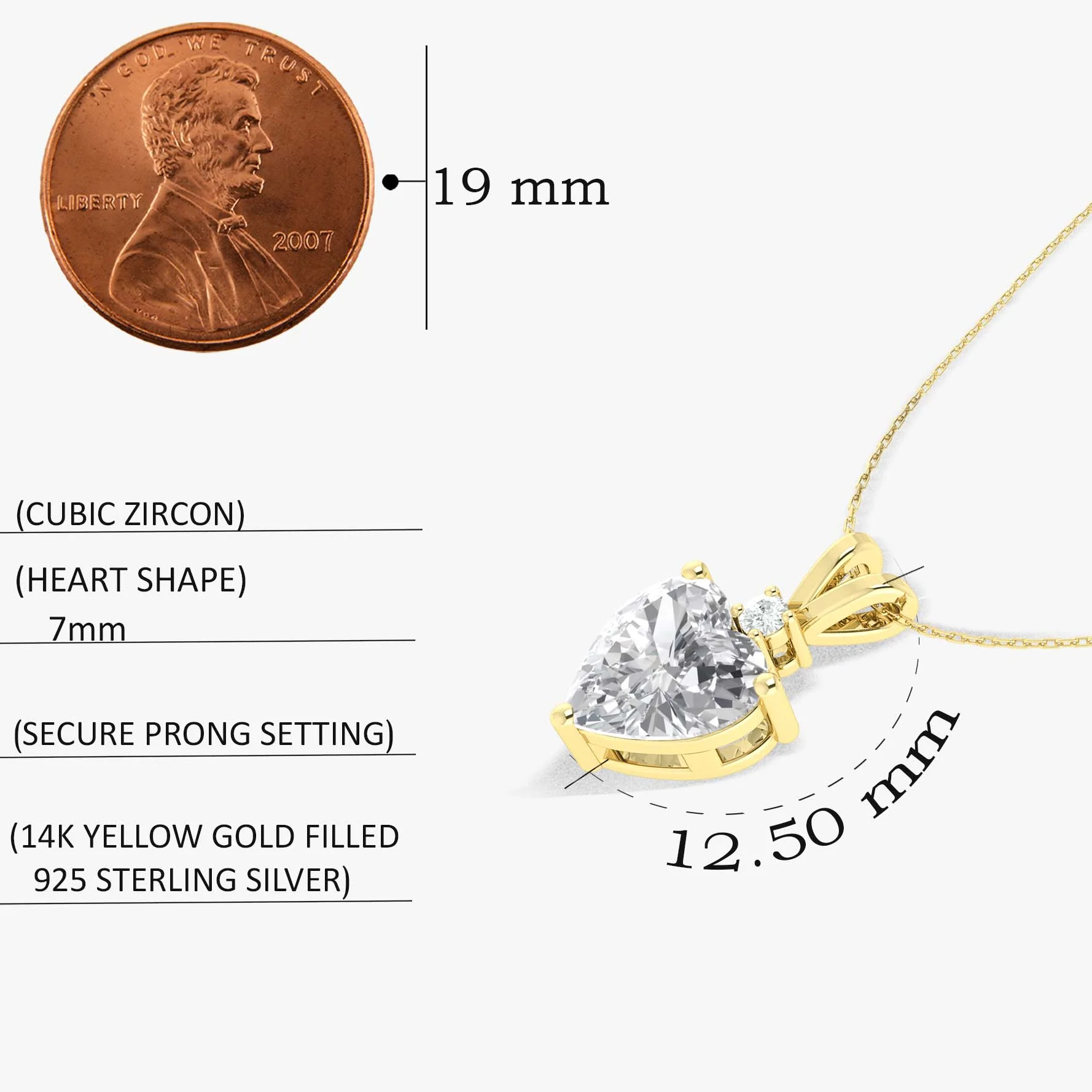Cubic Zirconia Heart Pendant Necklace in 925 Sterling Silver 7mm 1.5ct - Image 8