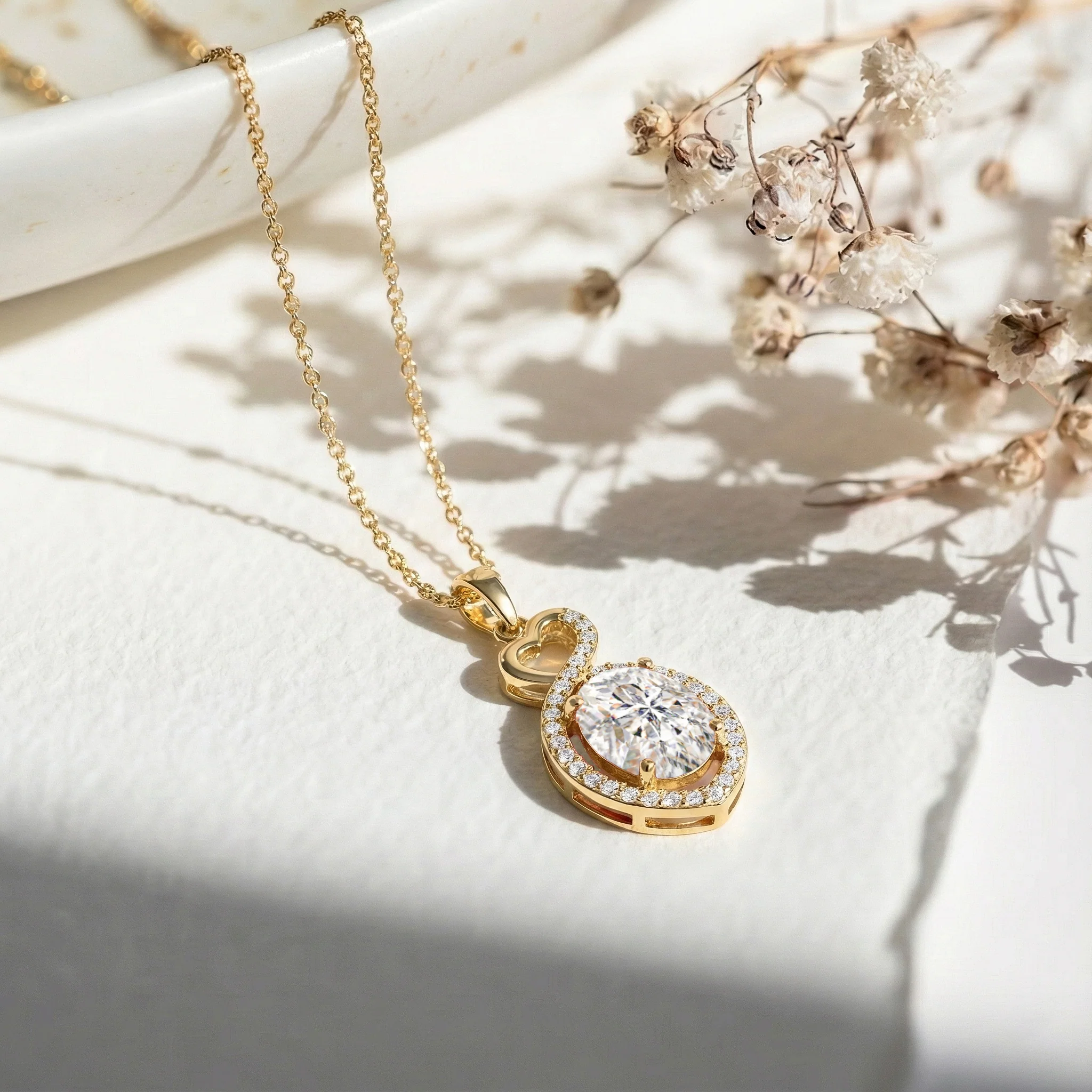 Cubic Zirconia Oval Infinity Twist Heart Pendant Necklace in 925 Sterling Silver 1.2ct - Image 11