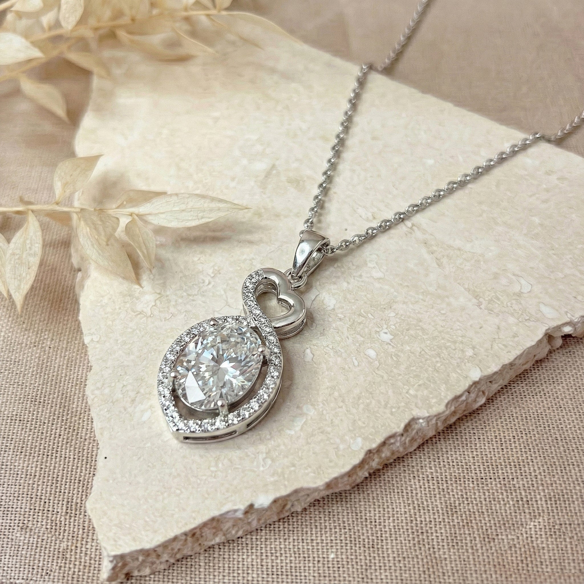 Cubic Zirconia Oval Infinity Twist Heart Pendant Necklace in 925 Sterling Silver 1.2ct - Image 3