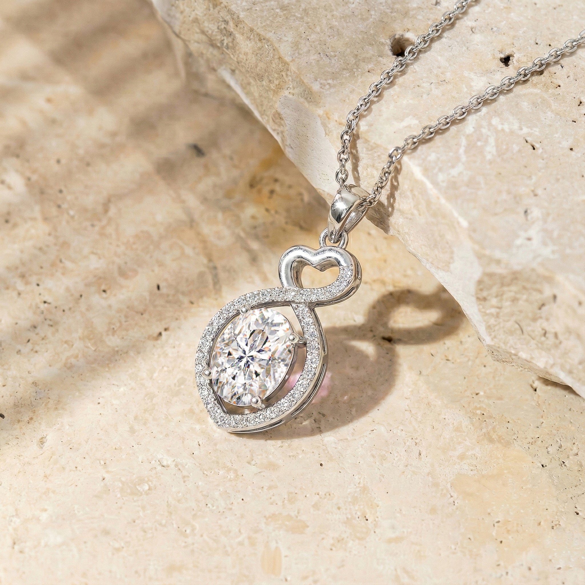 Cubic Zirconia Oval Infinity Twist Heart Pendant Necklace in 925 Sterling Silver 1.2ct - Image 4