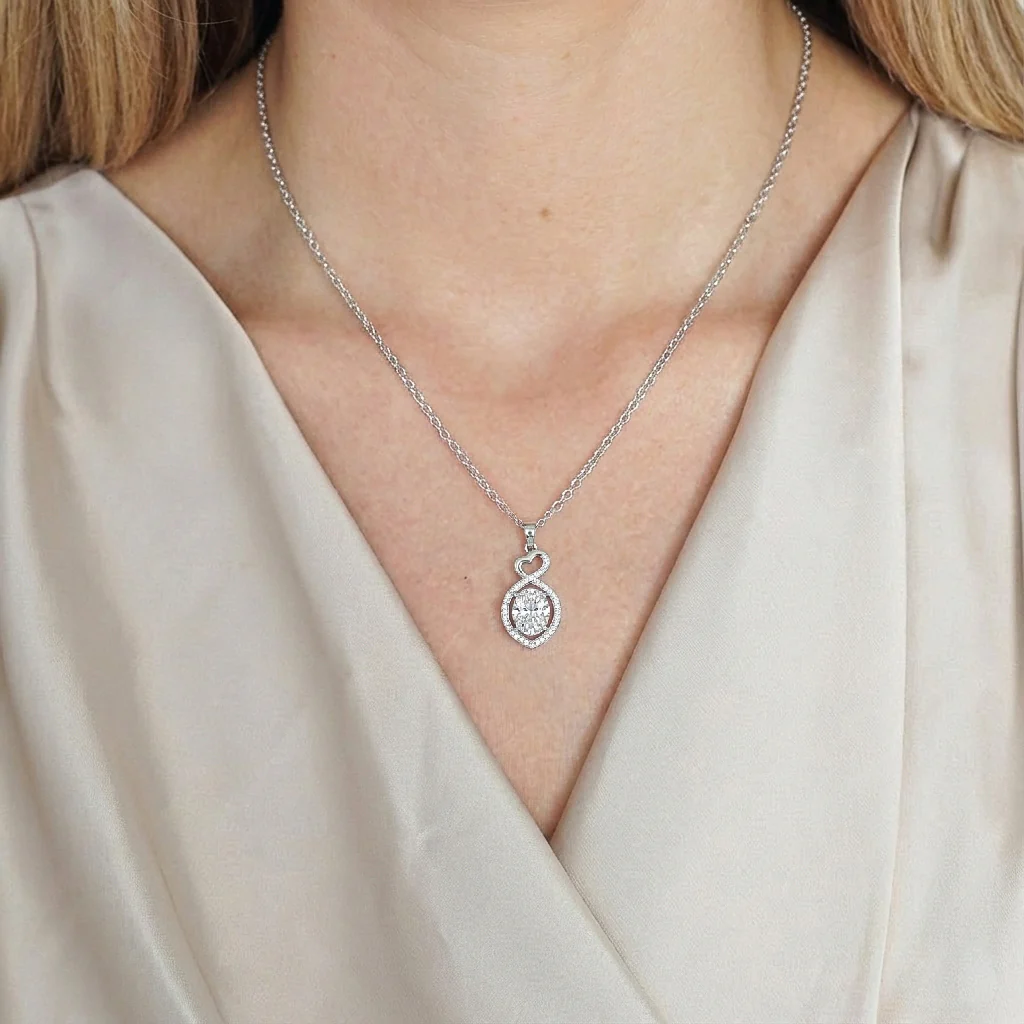 Cubic Zirconia Oval Infinity Twist Heart Pendant Necklace in 925 Sterling Silver 1.2ct - Image 5