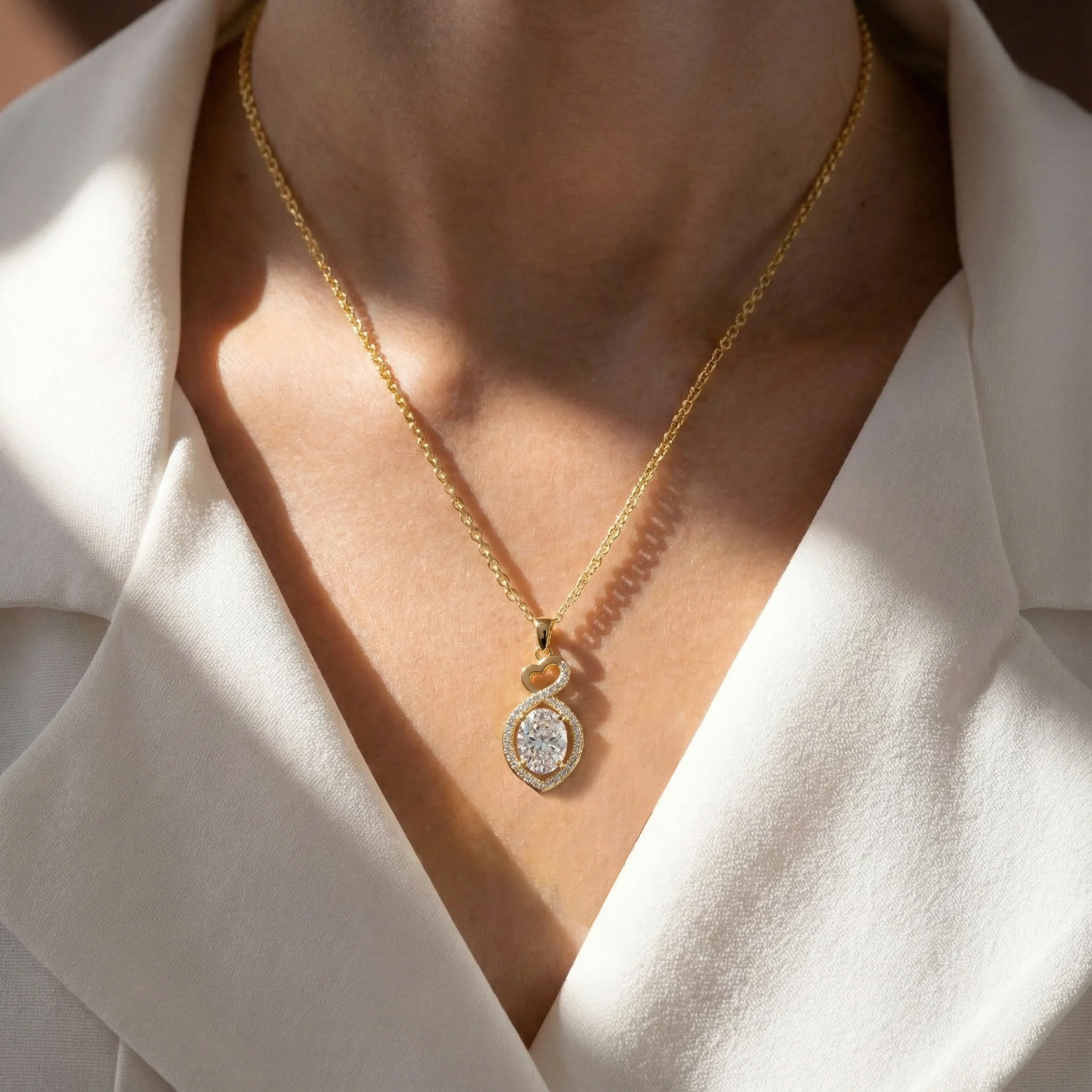 Cubic Zirconia Oval Infinity Twist Heart Pendant Necklace in 925 Sterling Silver 1.2ct - Image 8