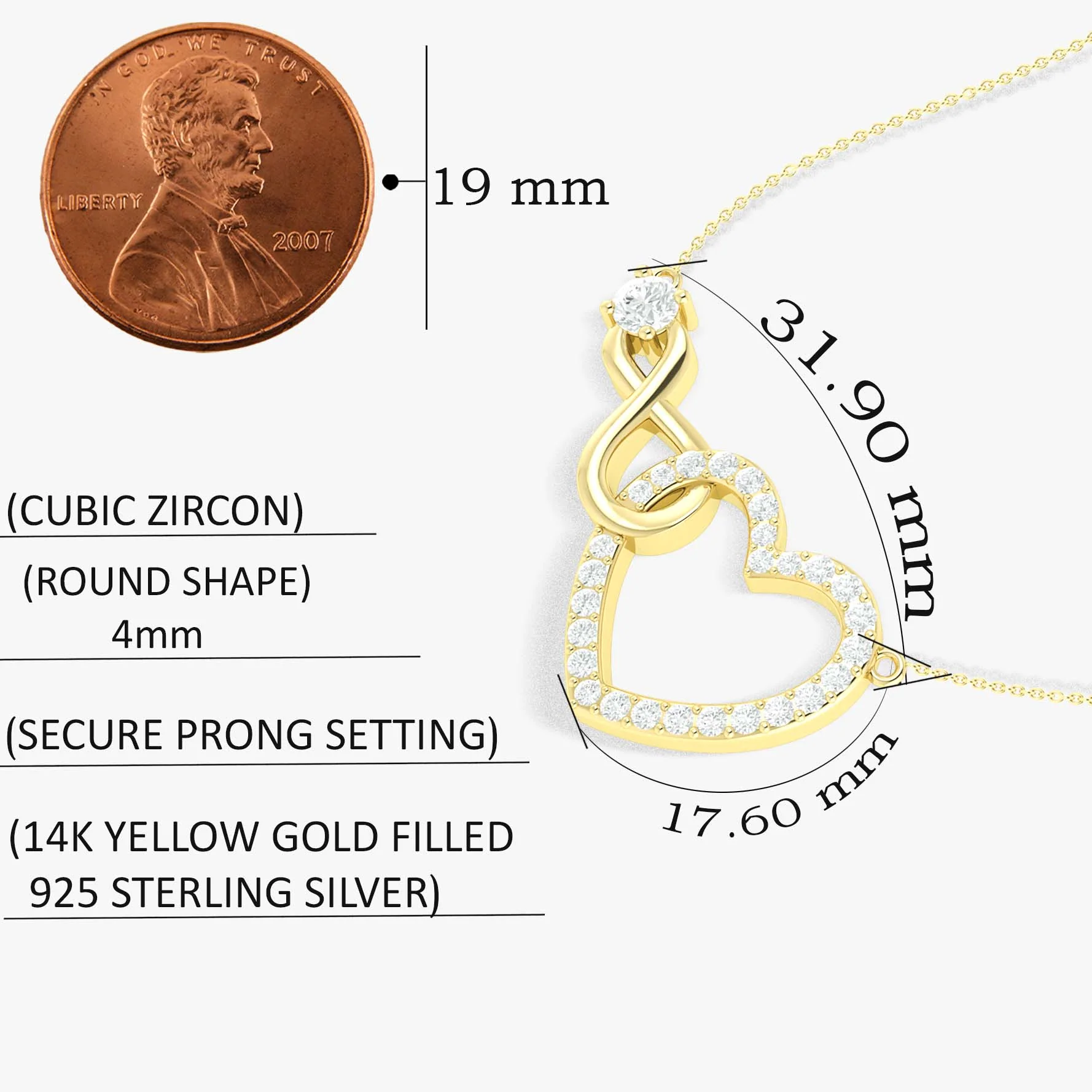Cubic Zirconia Round Infinity Heart Pendant Necklace in 925 Sterling Silver - Image 7