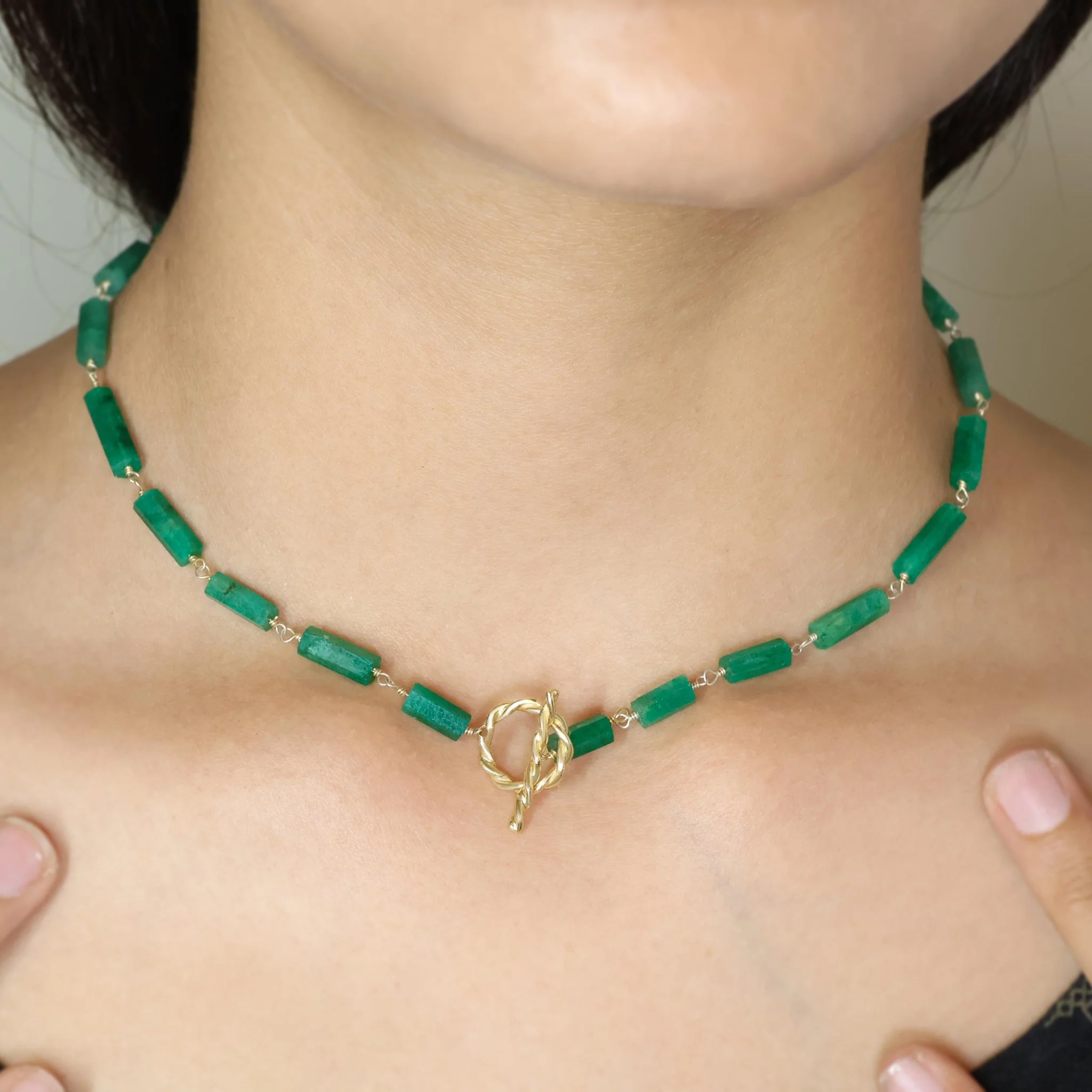 Emerald Hexagon Designer Pencil Necklace With Toggle Clasp - Image 3