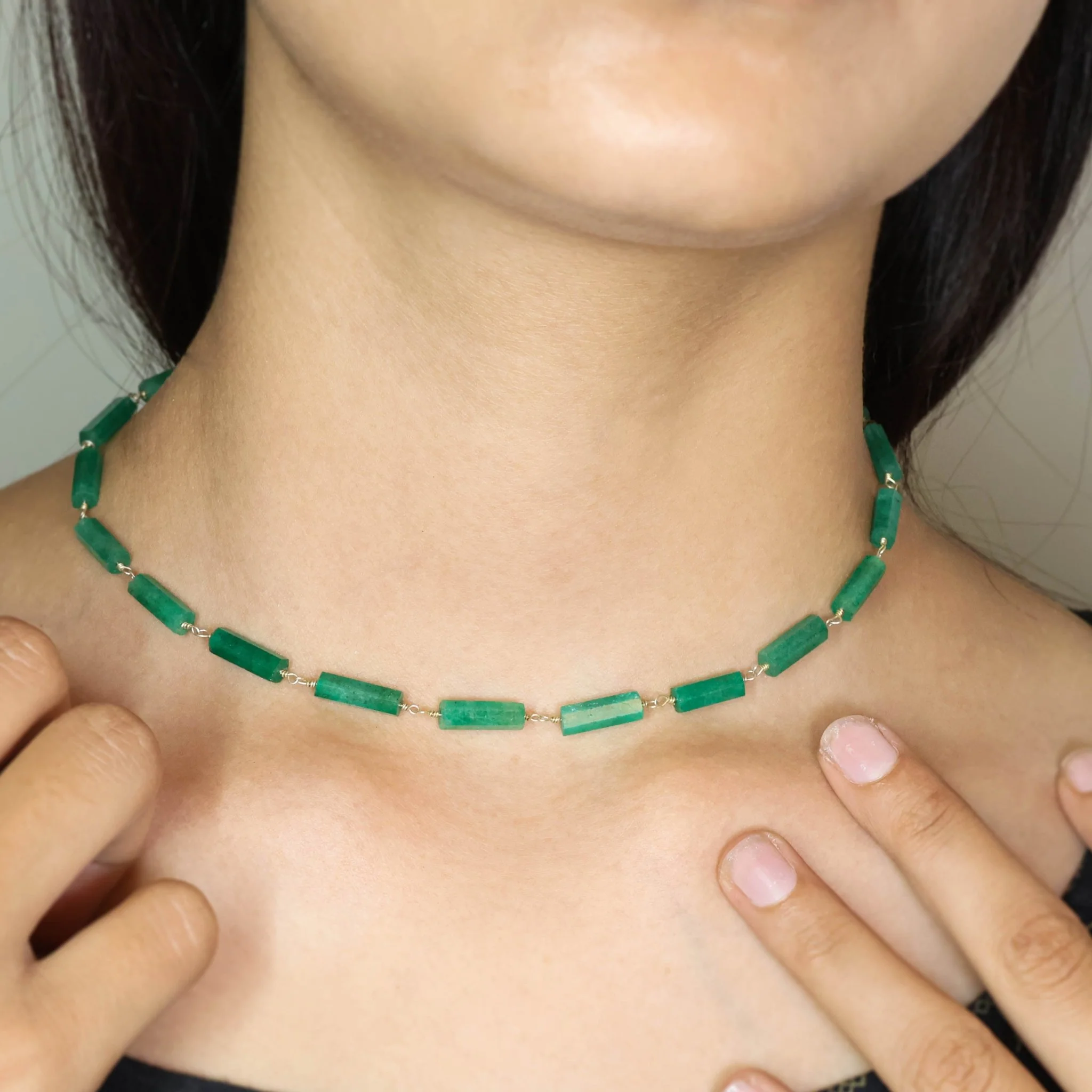 Emerald Hexagon Designer Pencil Necklace With Toggle Clasp - Image 4
