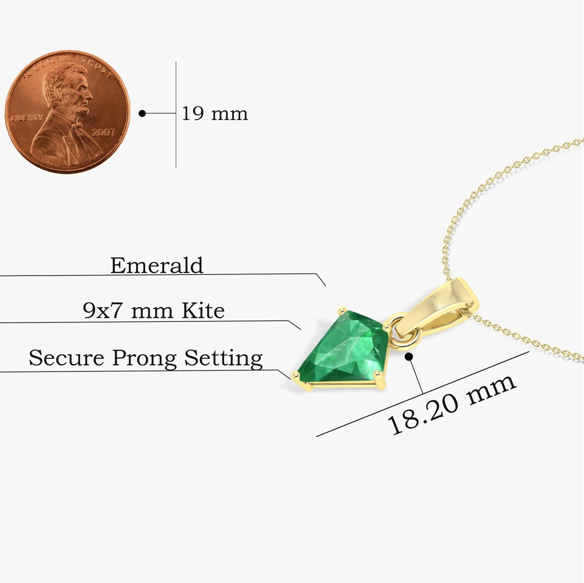 Emerald Kite Gemstone Pendant Necklace - Image 3