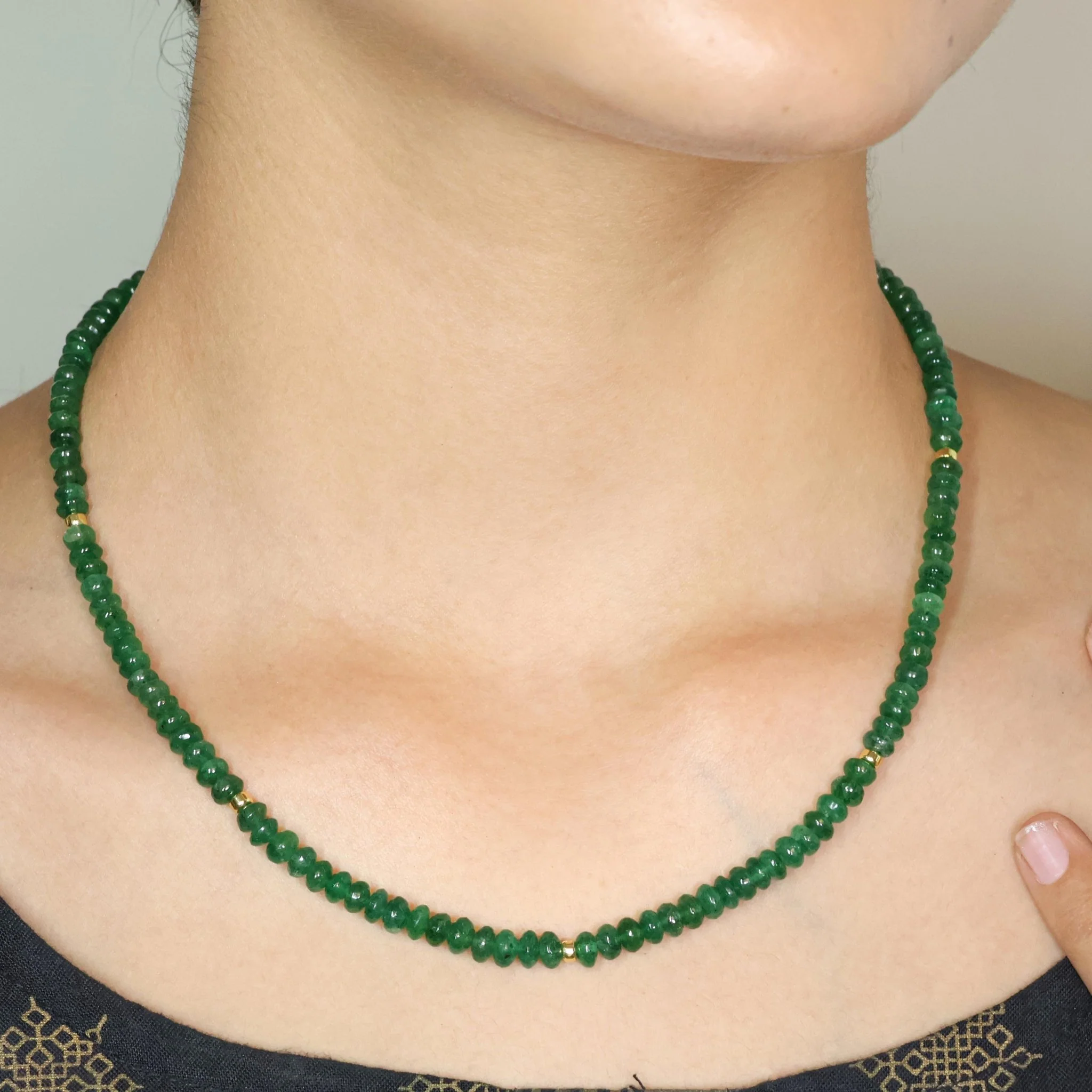 Emerald Smooth Beads Necklace Designer 16 + 2 Inch Gift For Her - Image 3