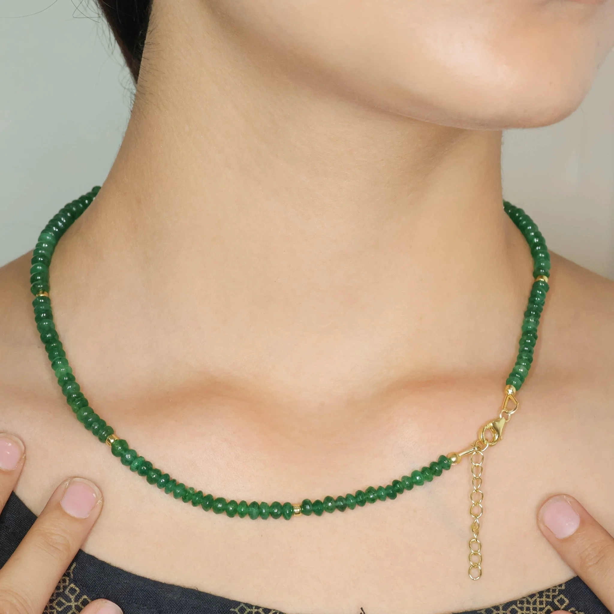 Emerald Smooth Beads Necklace Designer 16 + 2 Inch Gift For Her - Image 4