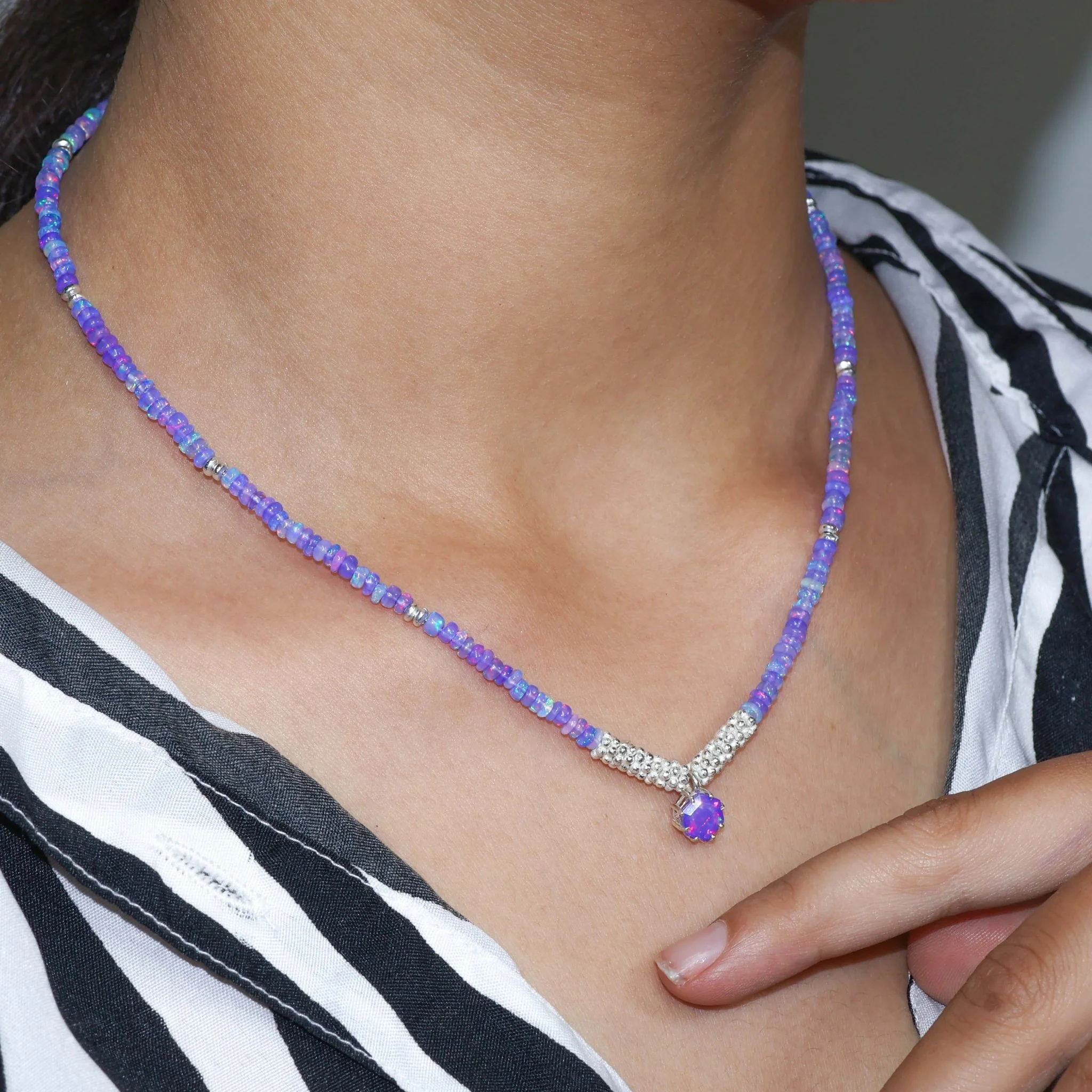 Enchanting Lavender Opal Beaded Necklace in 925 Sterling silver - Image 4