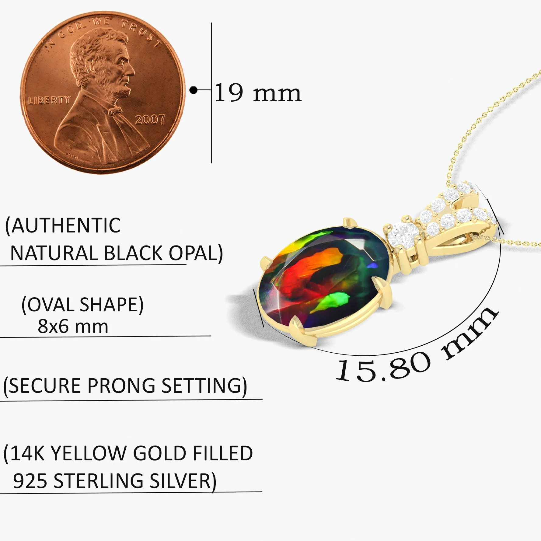 Black Opal Gemstone Pendant Necklace - Image 6