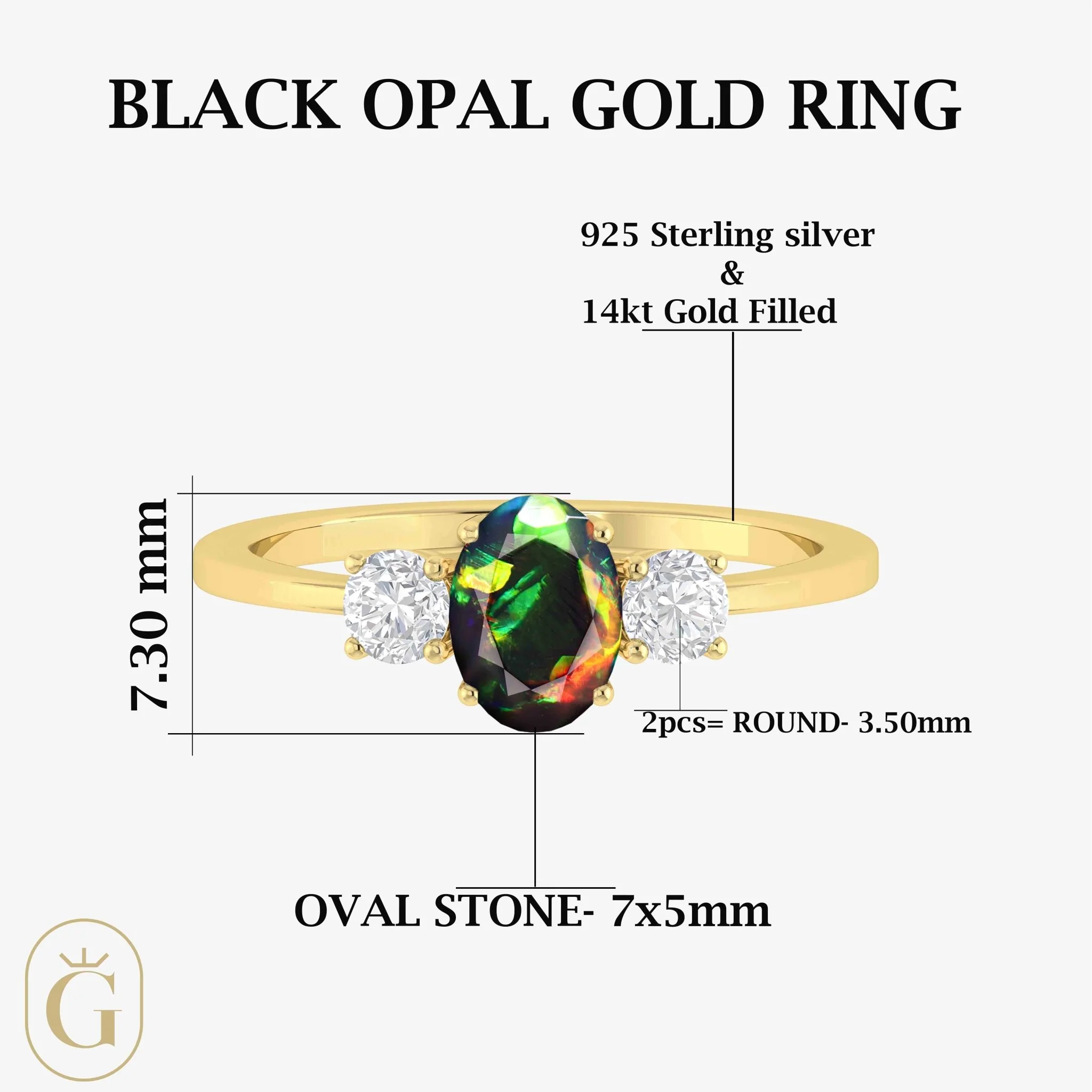 Fire Black Opal Gemstone Ring - Image 5