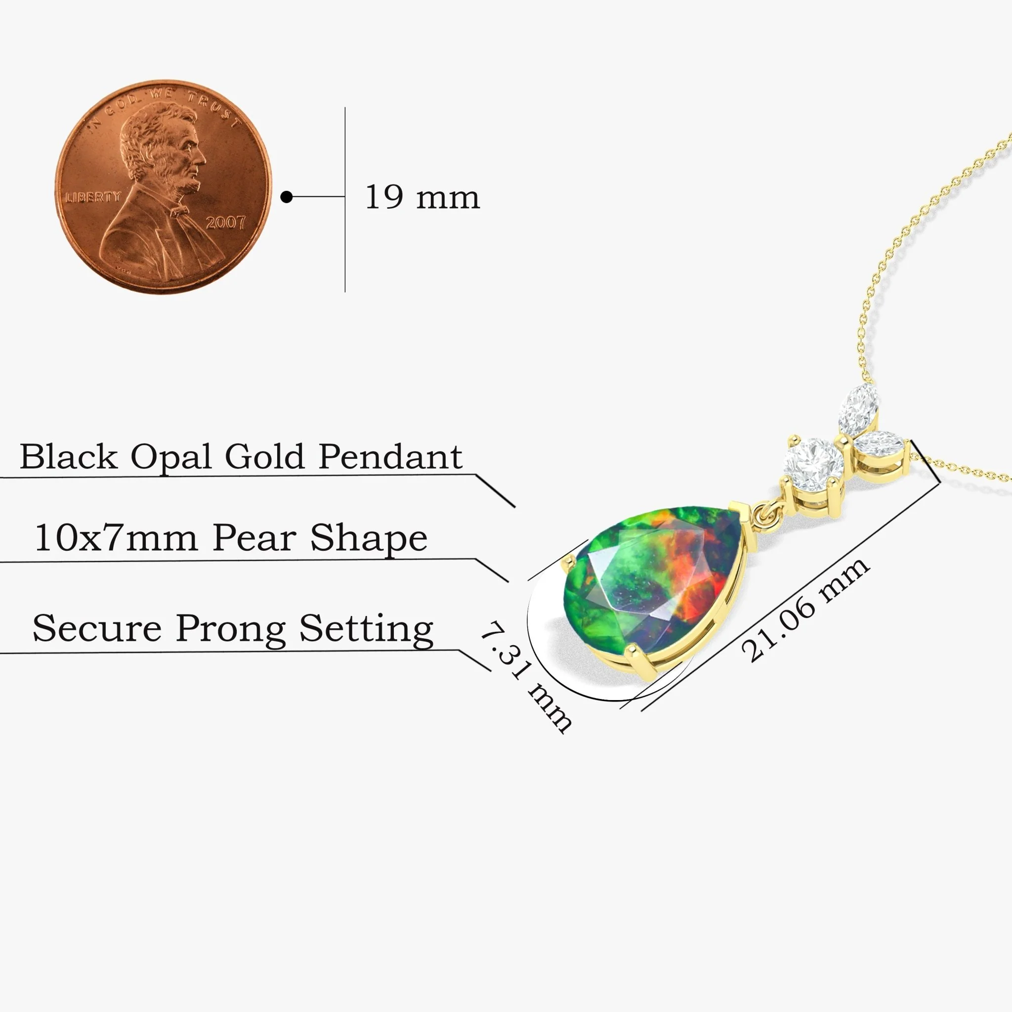 Fire Black Opal Pear Gemstone Pendant - Image 3