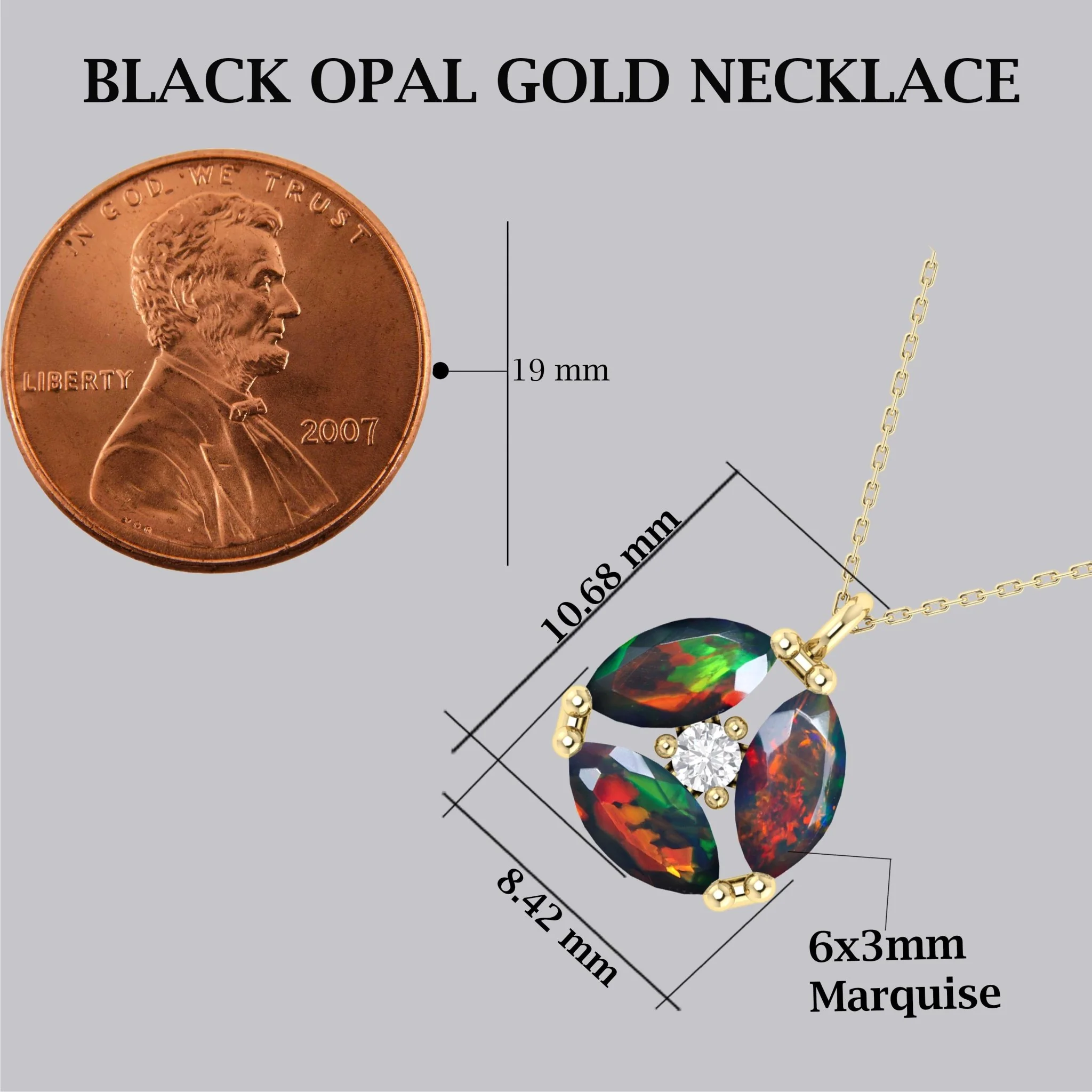 Fire Black Opal Three Stone Round Pendant - Image 4