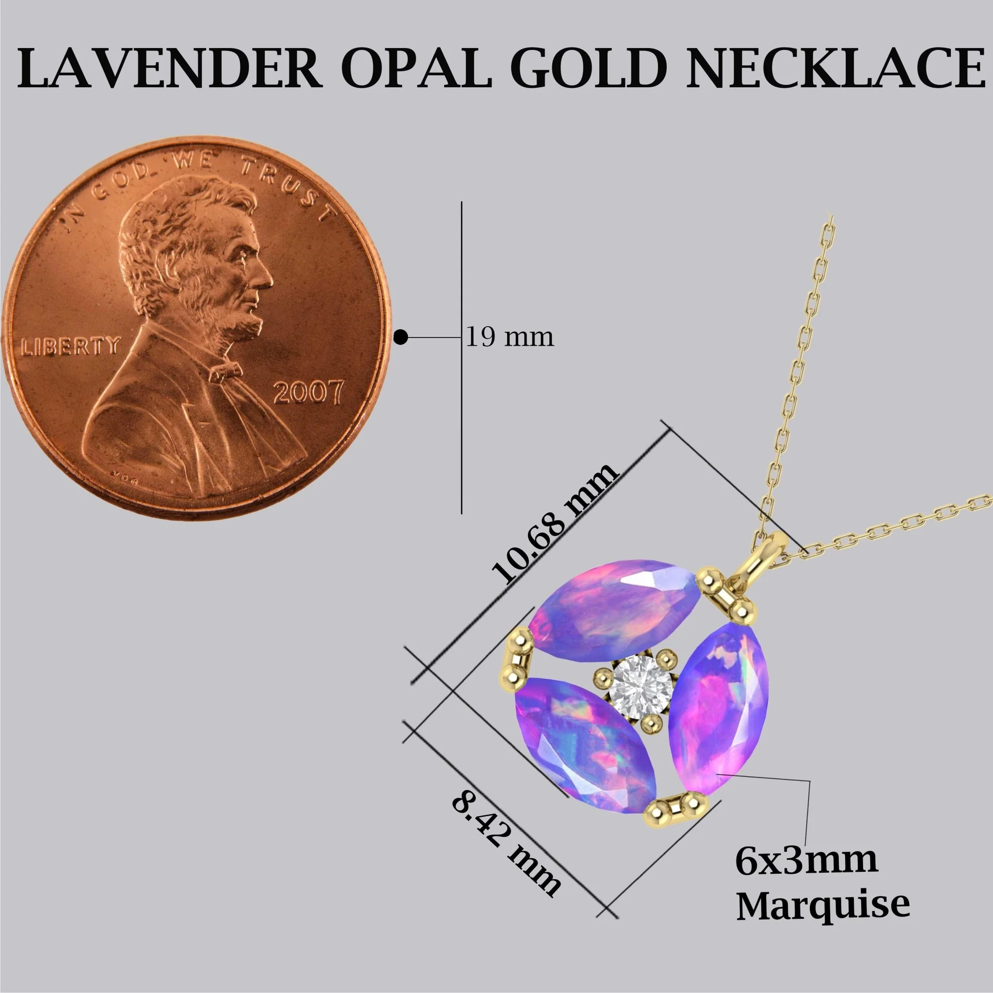 Fire Lavender Opal Three Stone Round Pendant - Image 4