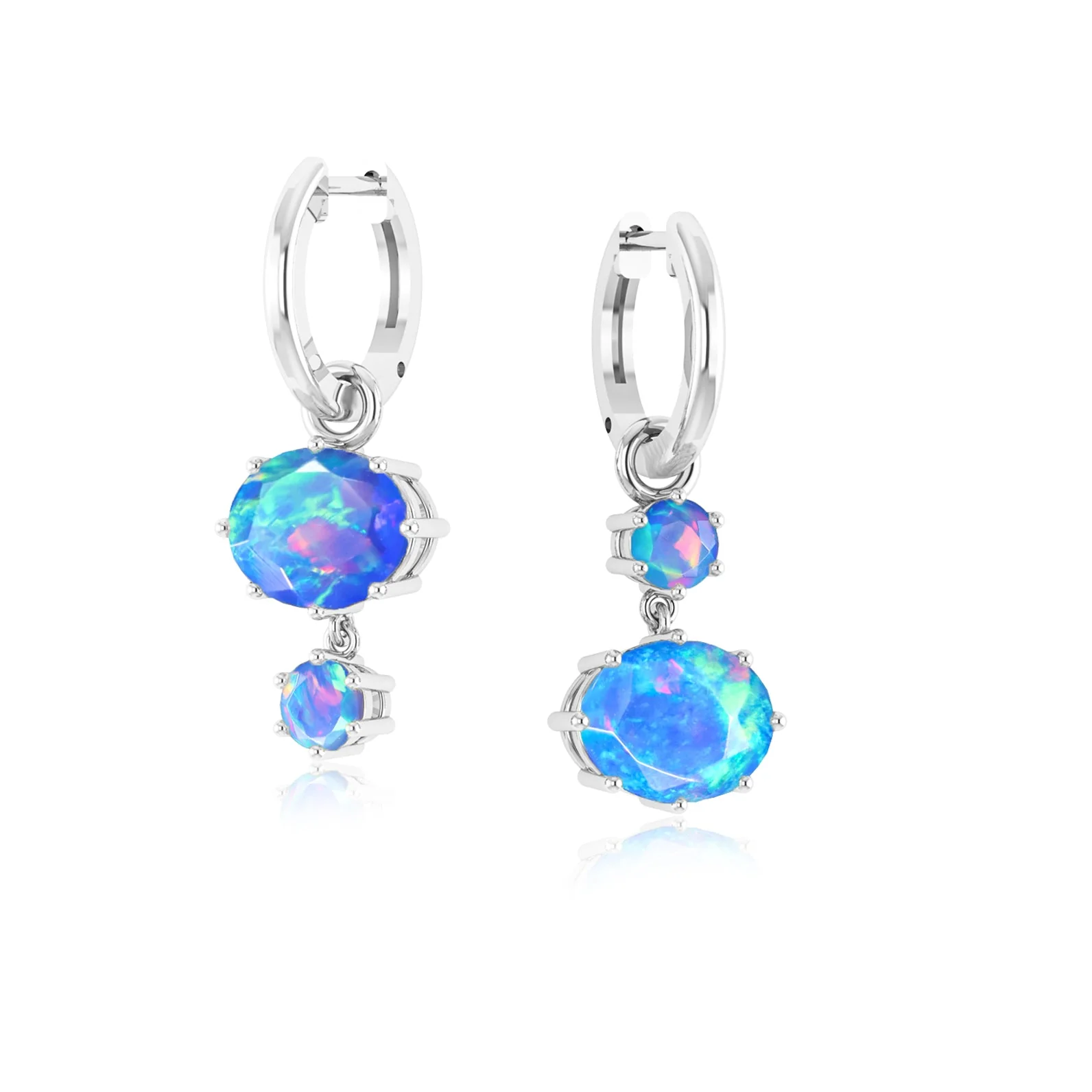 Black Fire Opal Dual Round Stone Hoop Earrings - Image 6
