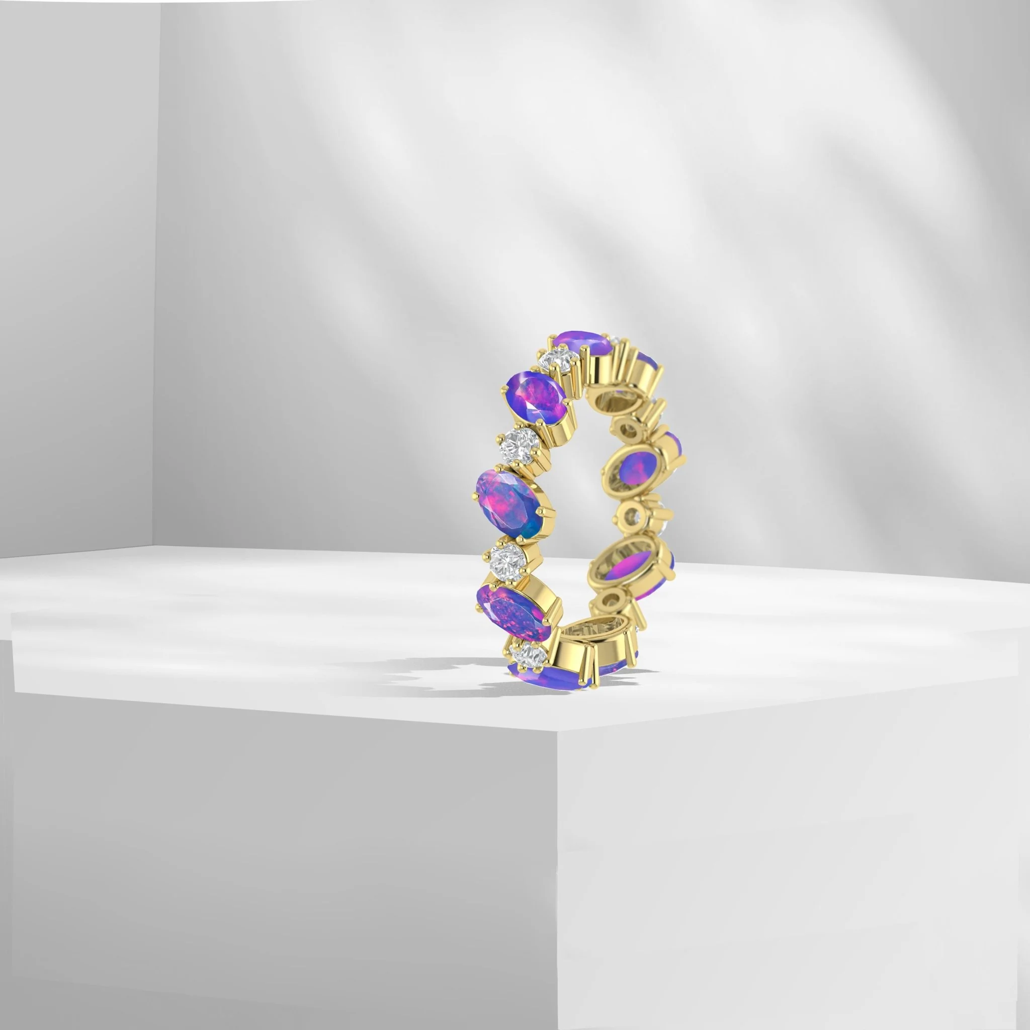 Black Fire Oval Faceted Opal Ring for Women - Image 9