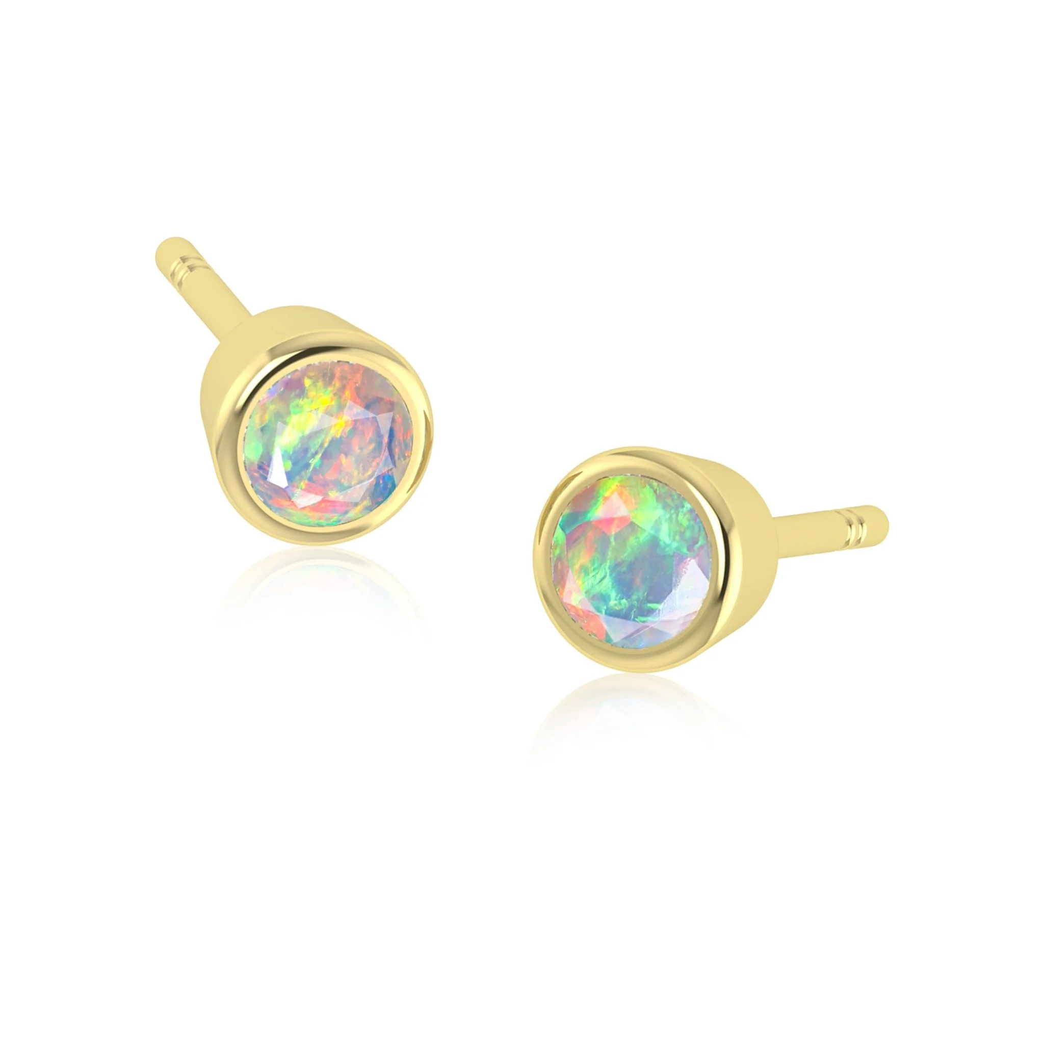 Black Fire Round Opal Bezel Stud Earring - Image 4