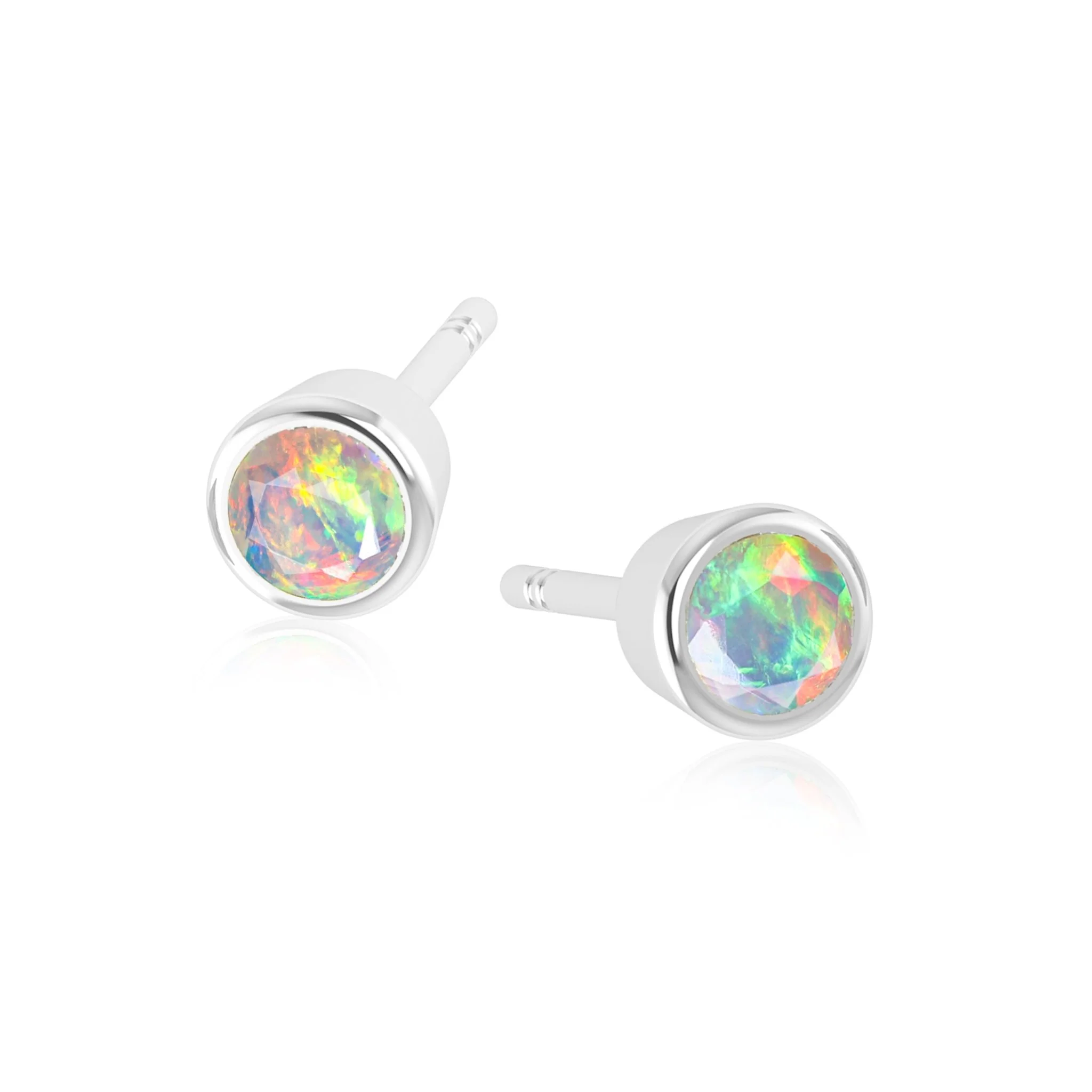 Black Fire Round Opal Bezel Stud Earring - Image 5