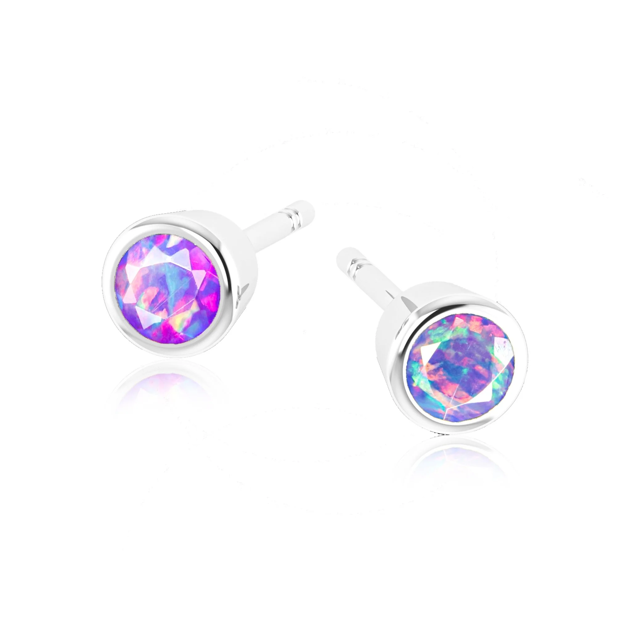 Black Fire Round Opal Bezel Stud Earring - Image 6