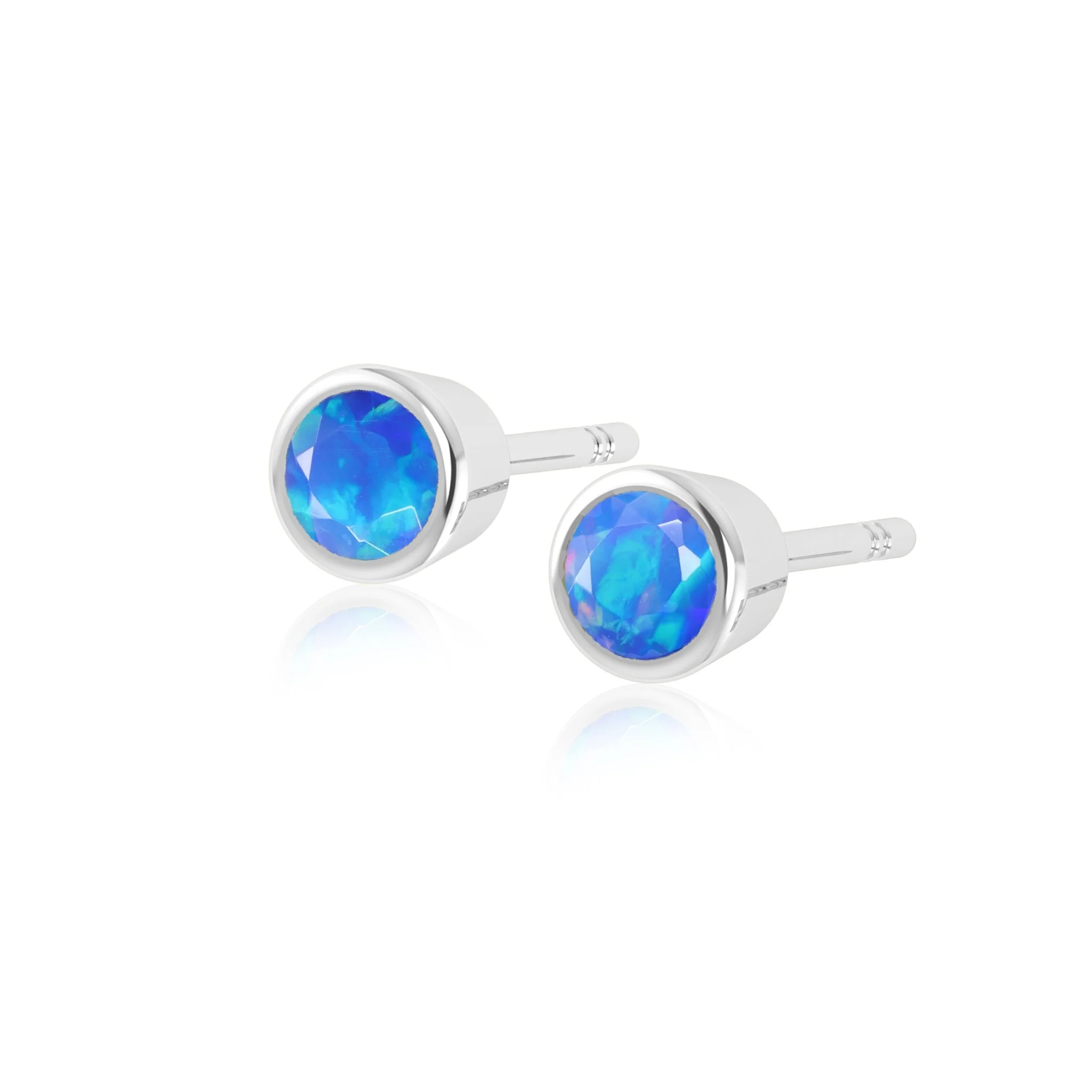 Black Fire Round Opal Bezel Stud Earring - Image 8