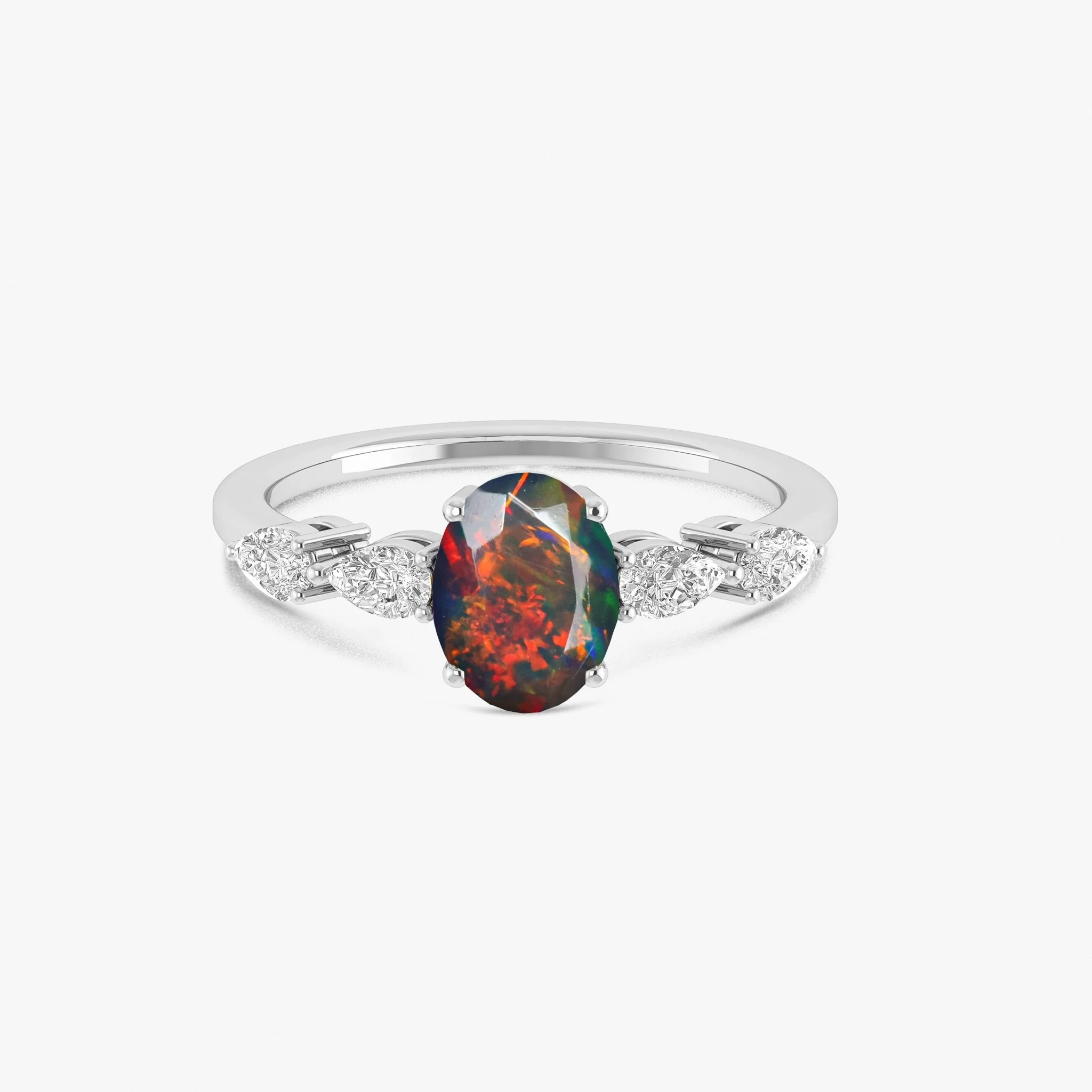 White Genuine Opal Silver Ring for Women - Image 3