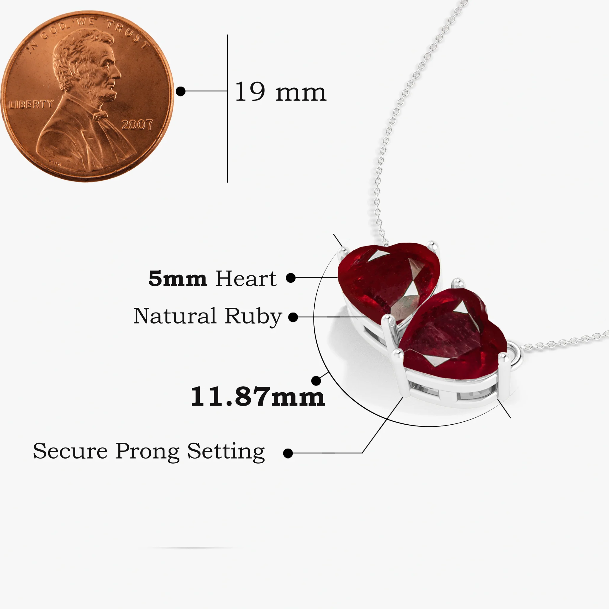 Genuine Red Ruby Dual Heart Pendant - Image 3