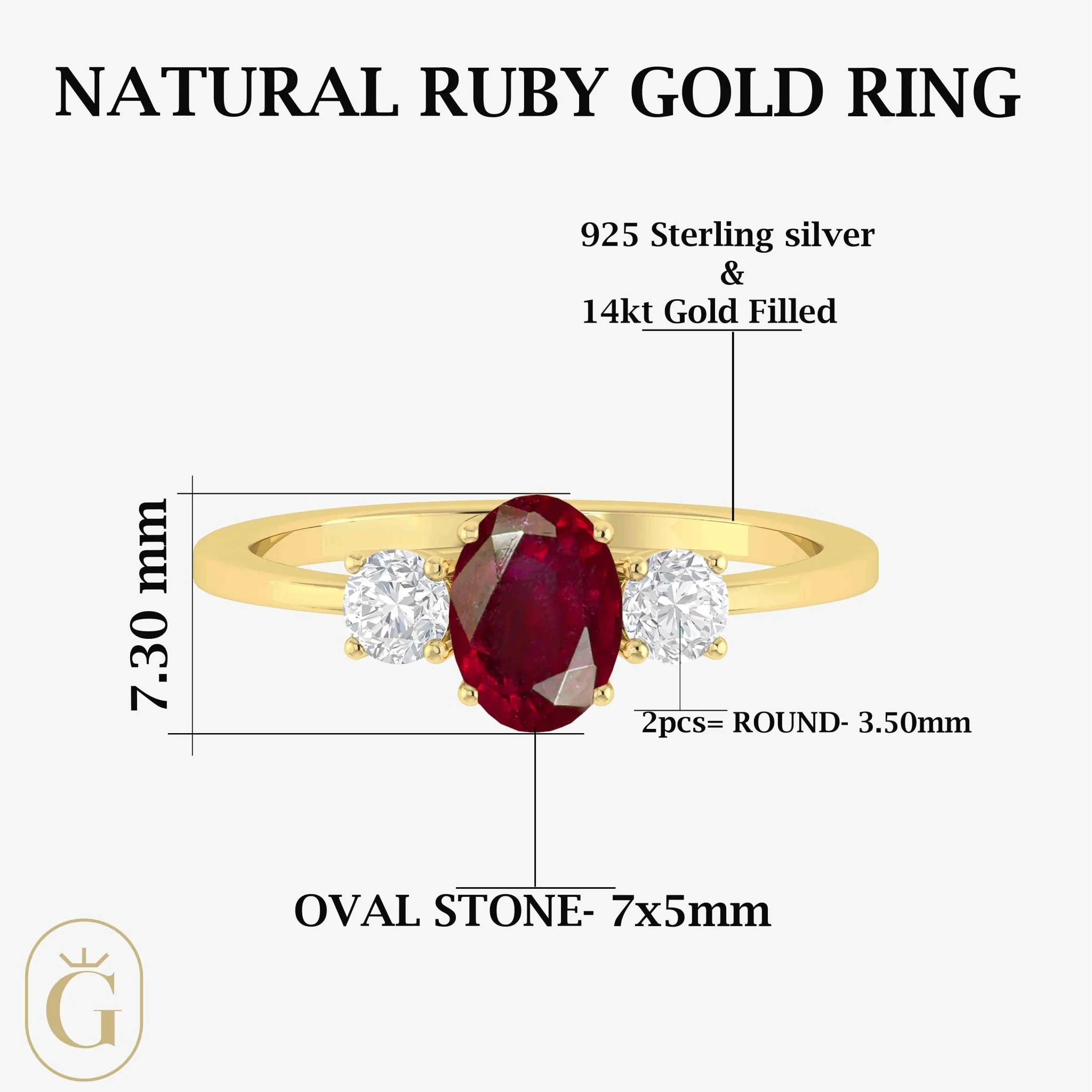 Genuine Red Ruby Gemstone Ring - Image 5