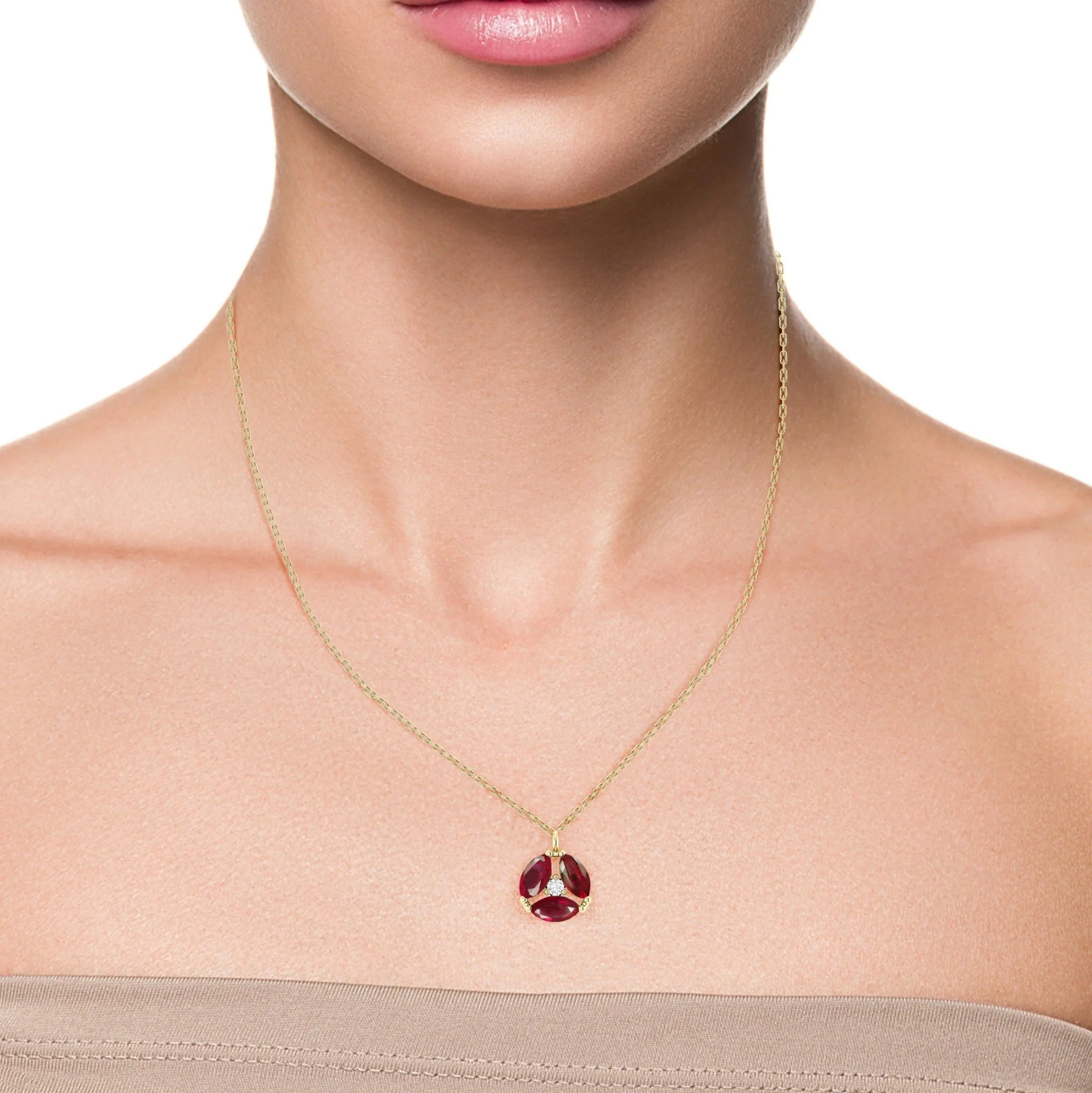 Genuine Red Ruby Three Stone Round Pendant - Image 3