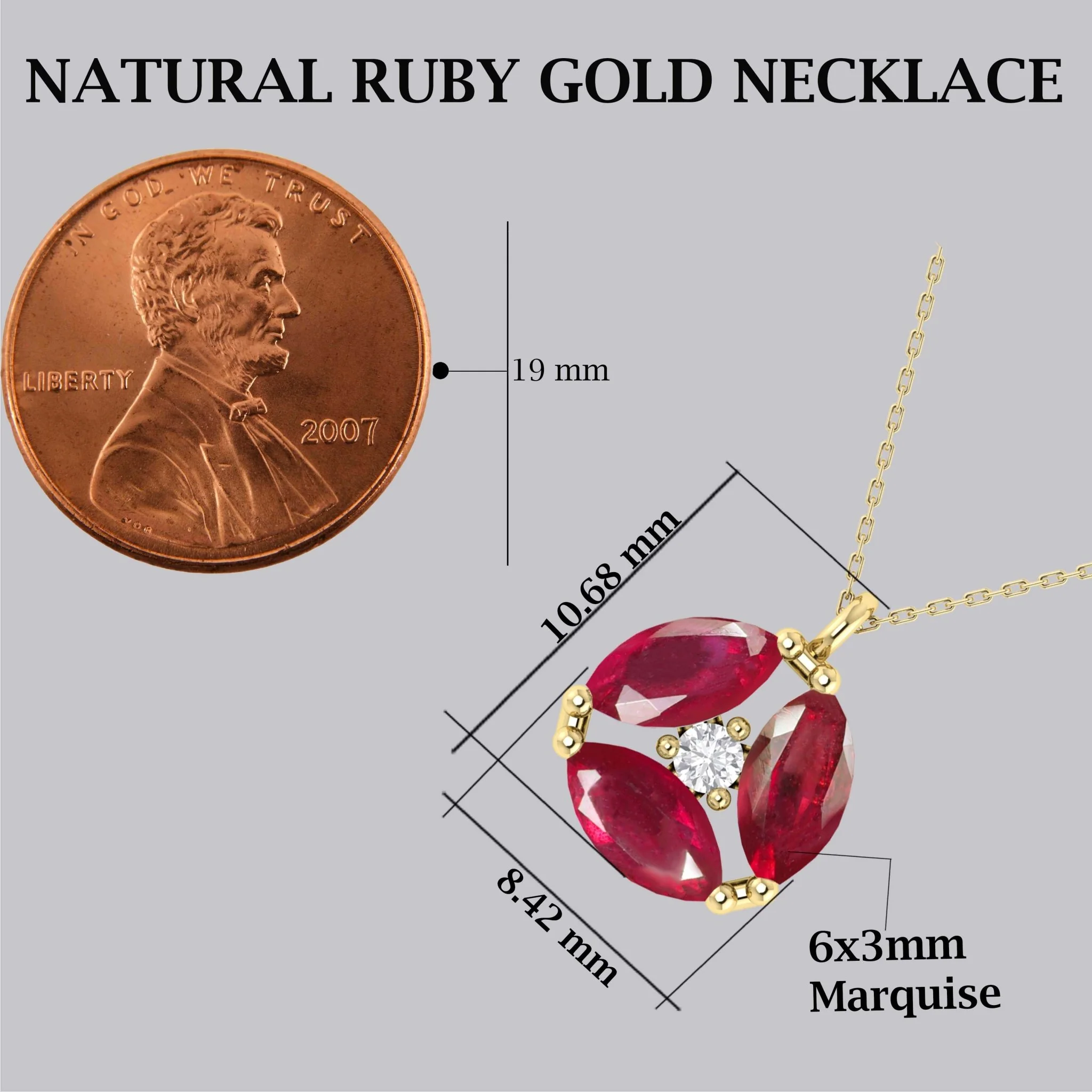 Genuine Red Ruby Three Stone Round Pendant - Image 4