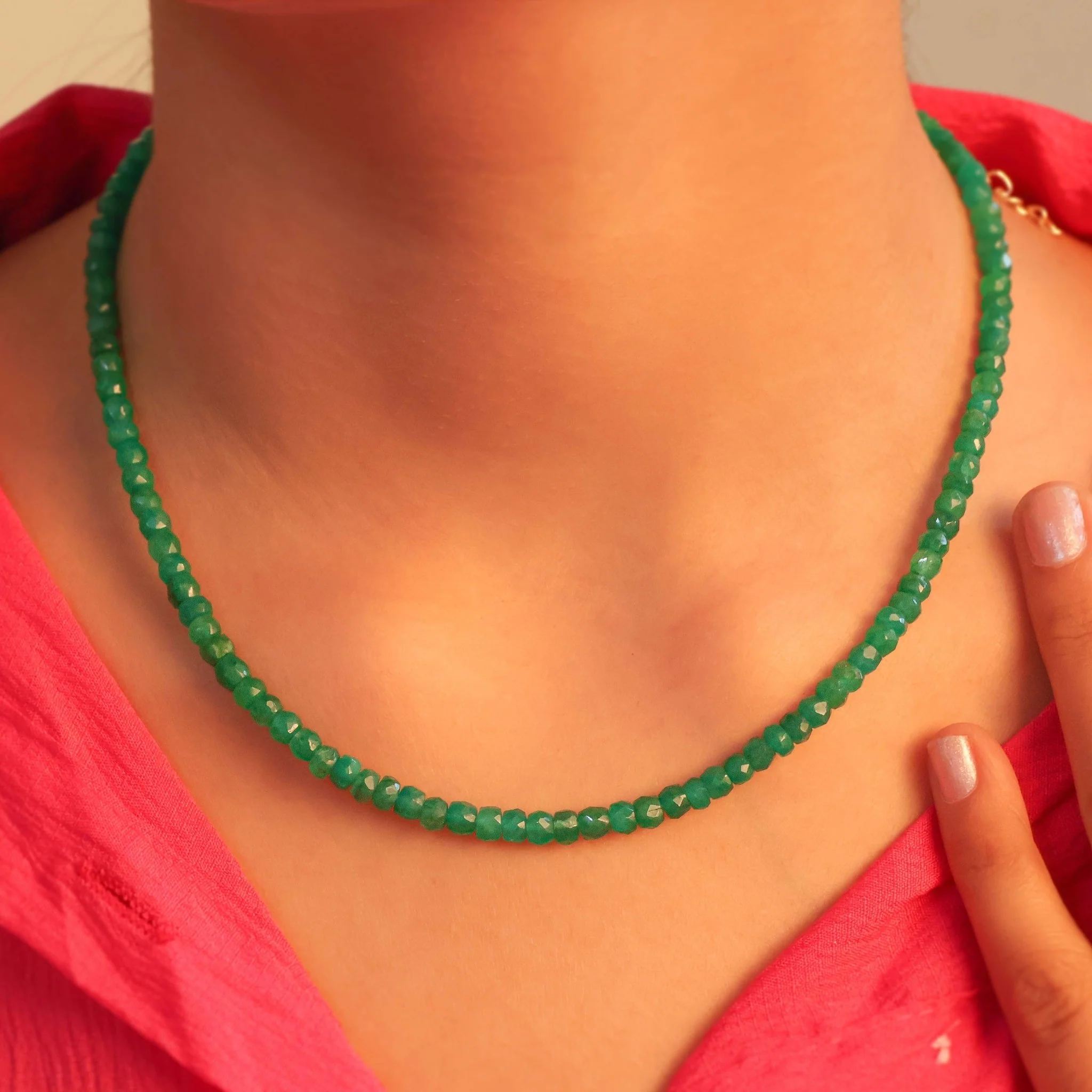 Grace In Green Emerald Beaded Necklace With 16 + 2 Inch Extender - Image 3