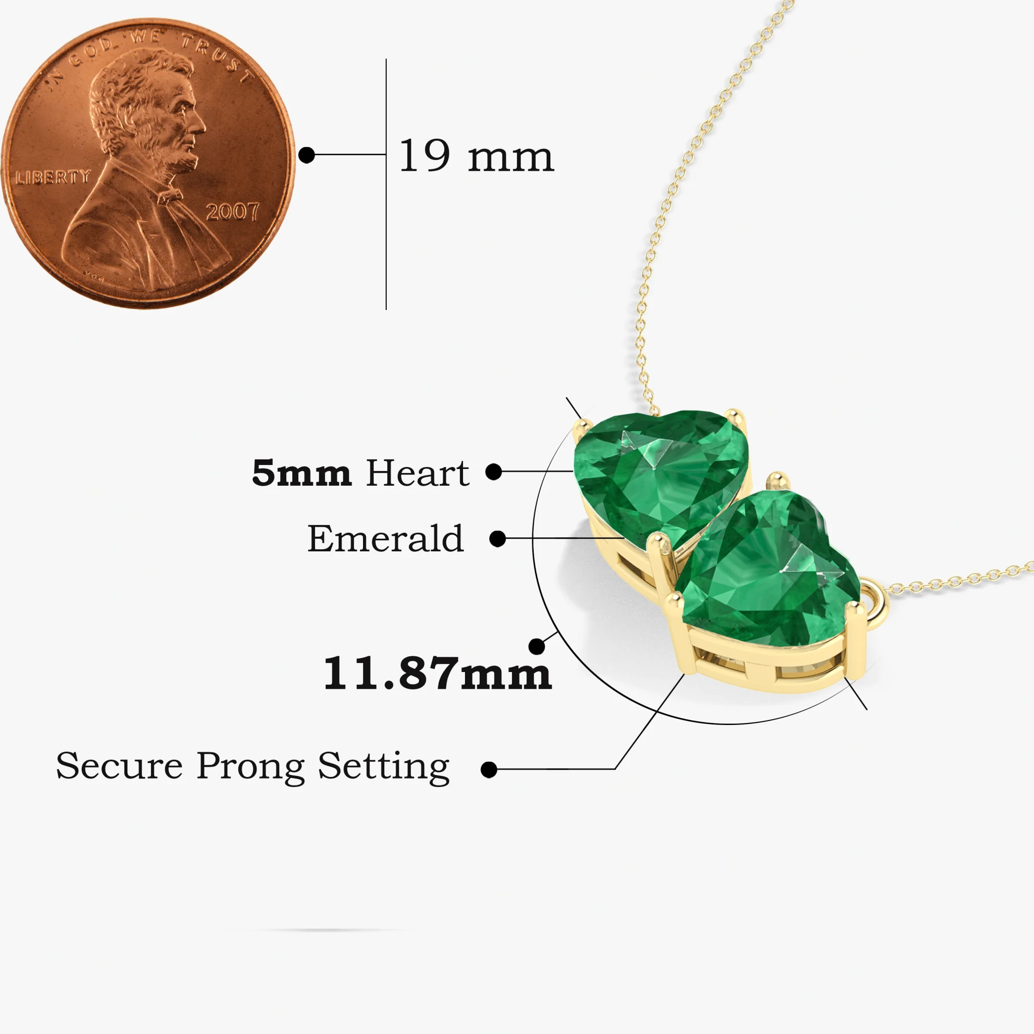 Green Emerald Gemstone Dual Heart Pendant - Image 3