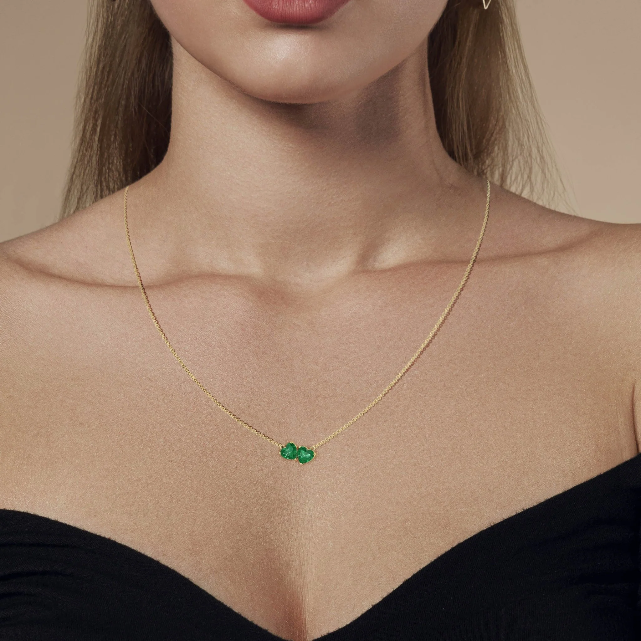 Green Emerald Gemstone Dual Heart Pendant - Image 5