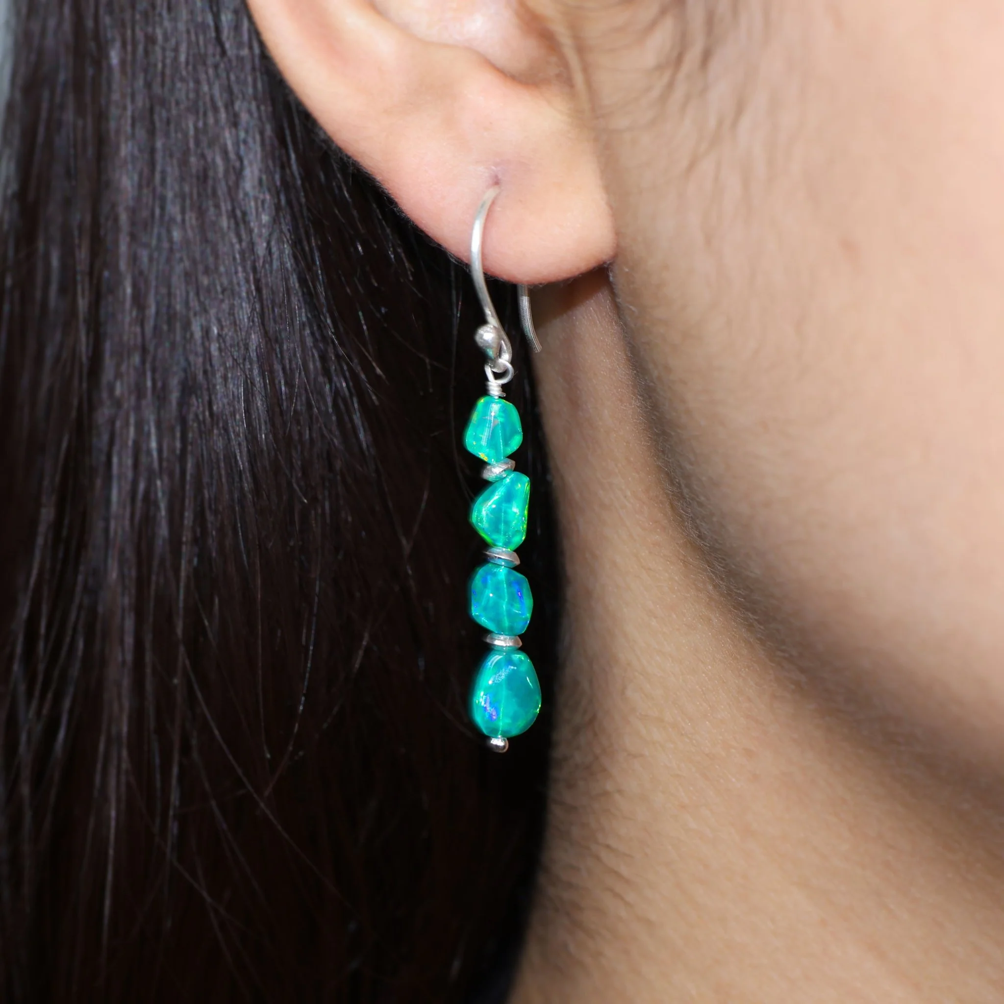 Green Fire opal 925 Sterling silver Earrings - Image 3