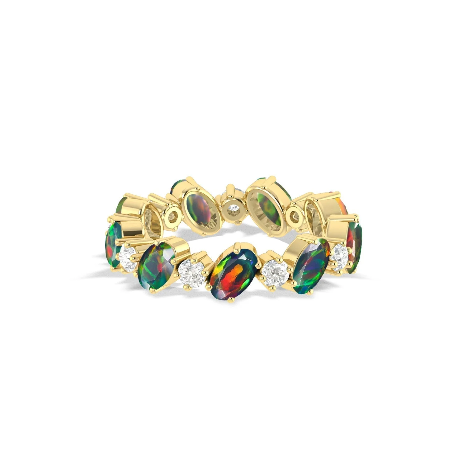 Green Fire Oval Faceted Opal Ring for Women - Image 4