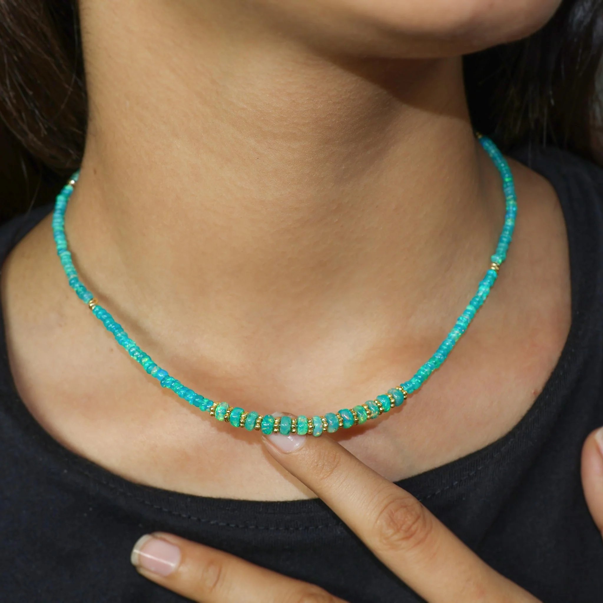 Green opal Rondelle beaded Necklace, Paraiba opal Bead Necklace, 16 to 24 Inch - Image 3