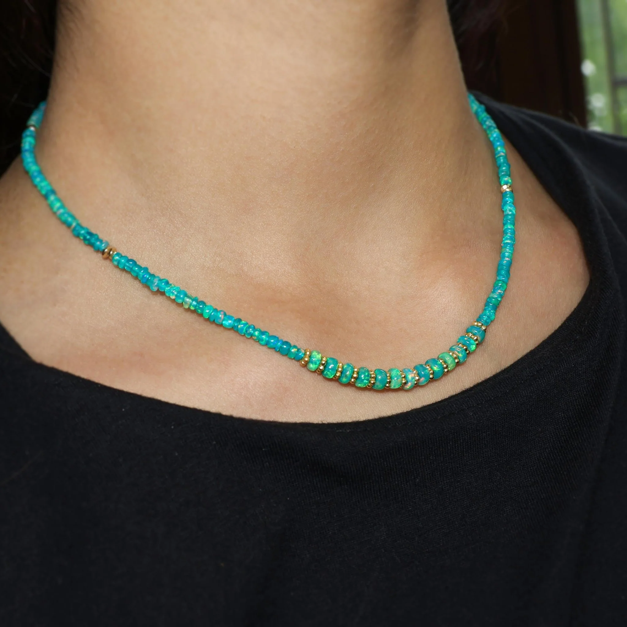 Green opal Rondelle beaded Necklace, Paraiba opal Bead Necklace, 16 to 24 Inch - Image 4